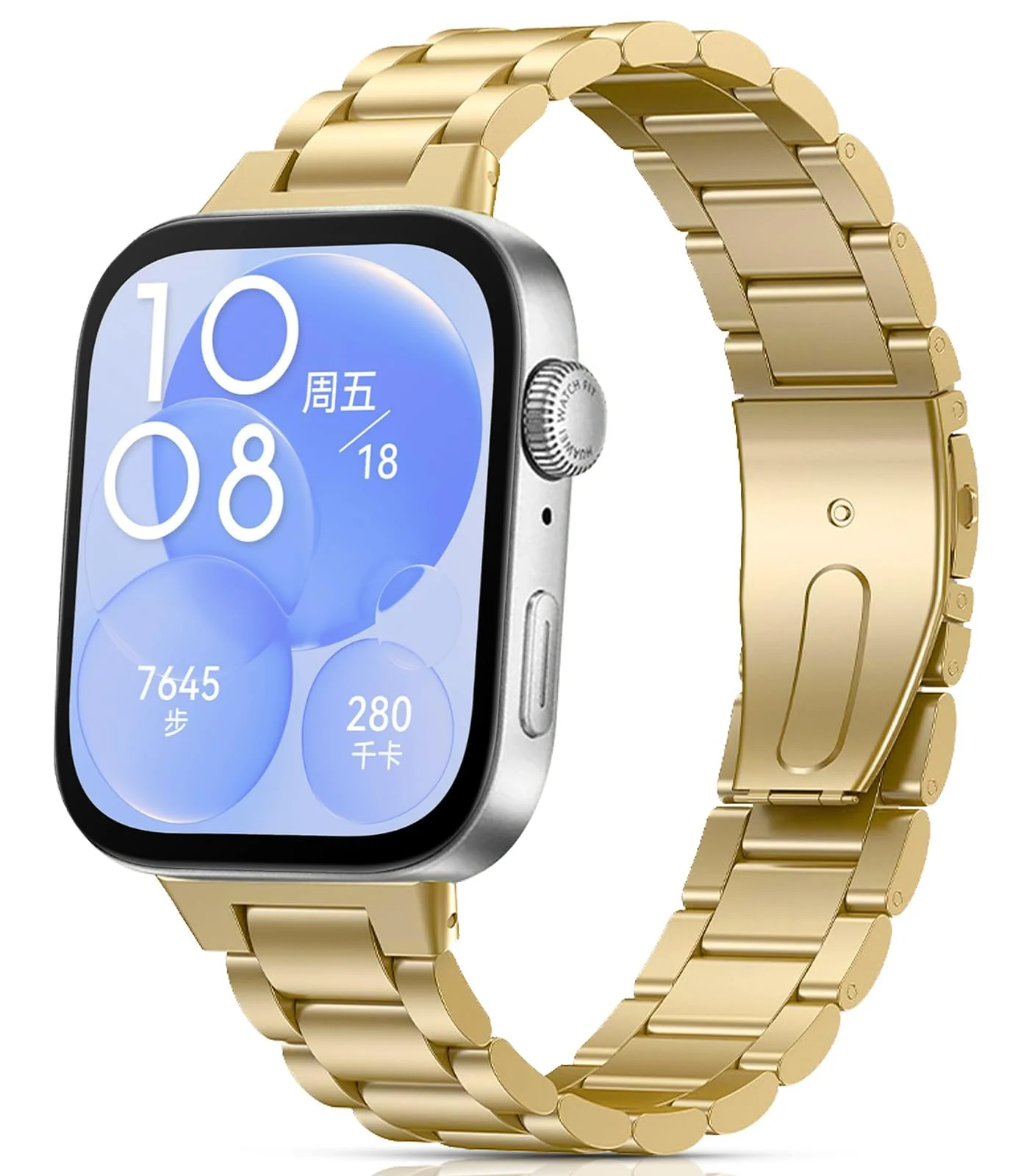 DL3 Mobilak Metal Straps Compatible with Huawei Watch Fit 3/Fit 4/Fit 4 Pro Strap, Stainless Steel Replacement Band with Folding Clasp, Adjustable Replacement Bracelet Wristband - Gold