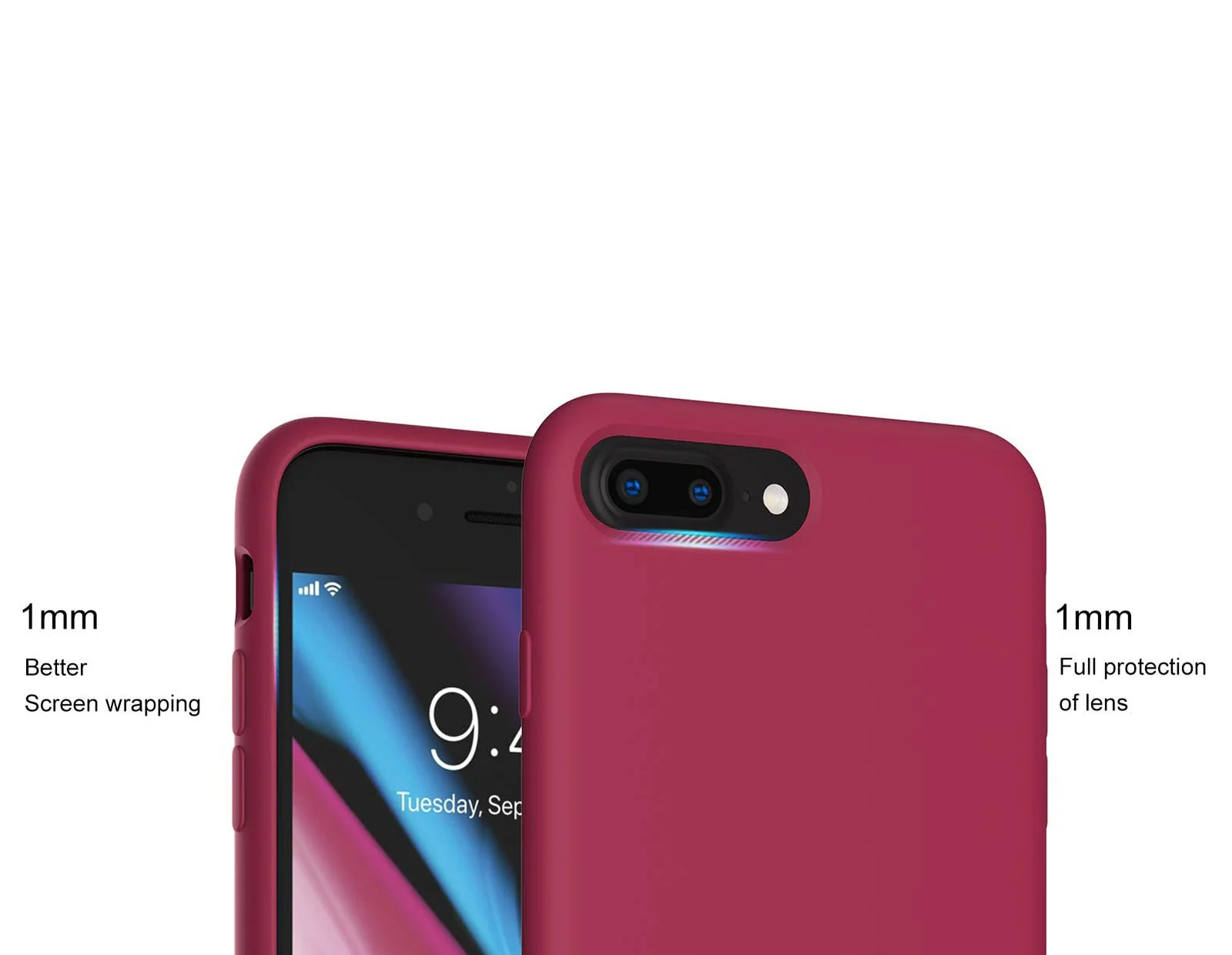 DL3 Mobilak Liquid Silicone Protective Case for iPhone 7 Plus / iPhone 8 Plus with Camera Protection and Microfiber Lining - Rose Red