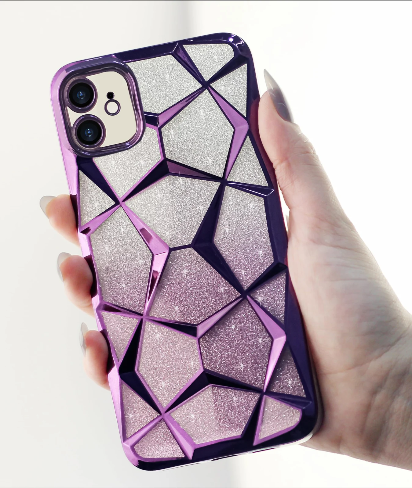DL3 Mobilak Compatible with iPhone 11 (6.1-Inch) Case Plating Bling Gradient Glitter Clear Cover Soft TPU Silicone Cute Camera Protection Shockproof Back for Women Girls Case - Purple