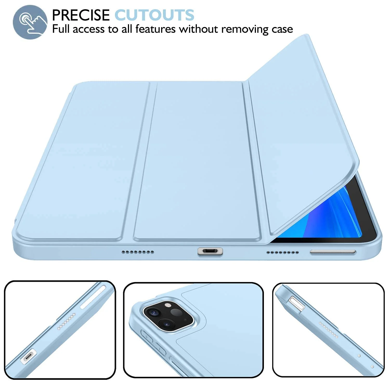 DL3 Mobilak iPad Pro 11 Inch Case 2022(4th Gen)/2021(3rd Gen)/2020(2nd Gen) with Pencil Holder, Smart Case [Support Touch ID and Auto Wake/Sleep] with Auto 2nd Gen Pencil Charging - Sky Blue