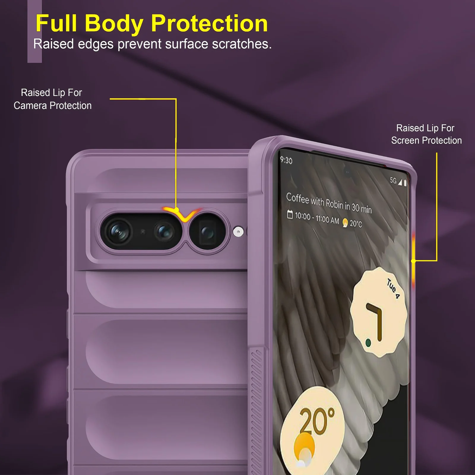 DL3 Mobilak Soft Silicone Protective Case for Google Pixel 7 Pro with Camera Protection and Shockproof Design - Purple