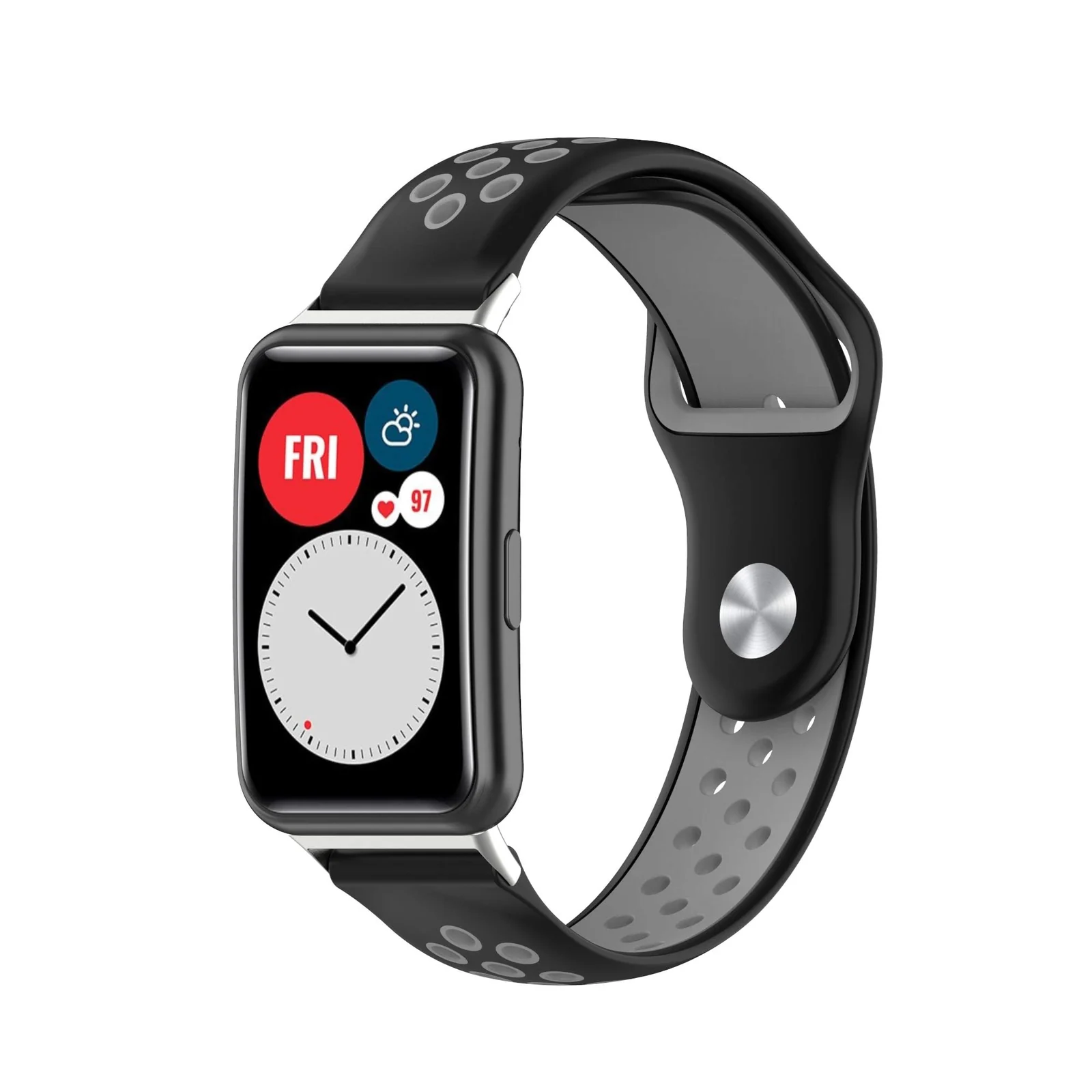 DL3 Mobilak Sport Strap Compatible with Huawei Watch Fit & Huawei Watch Fit New & Huawei Watch Fit Elegant, Breathable Silicone Double Hole Snap Buckle Band - Black & Gray