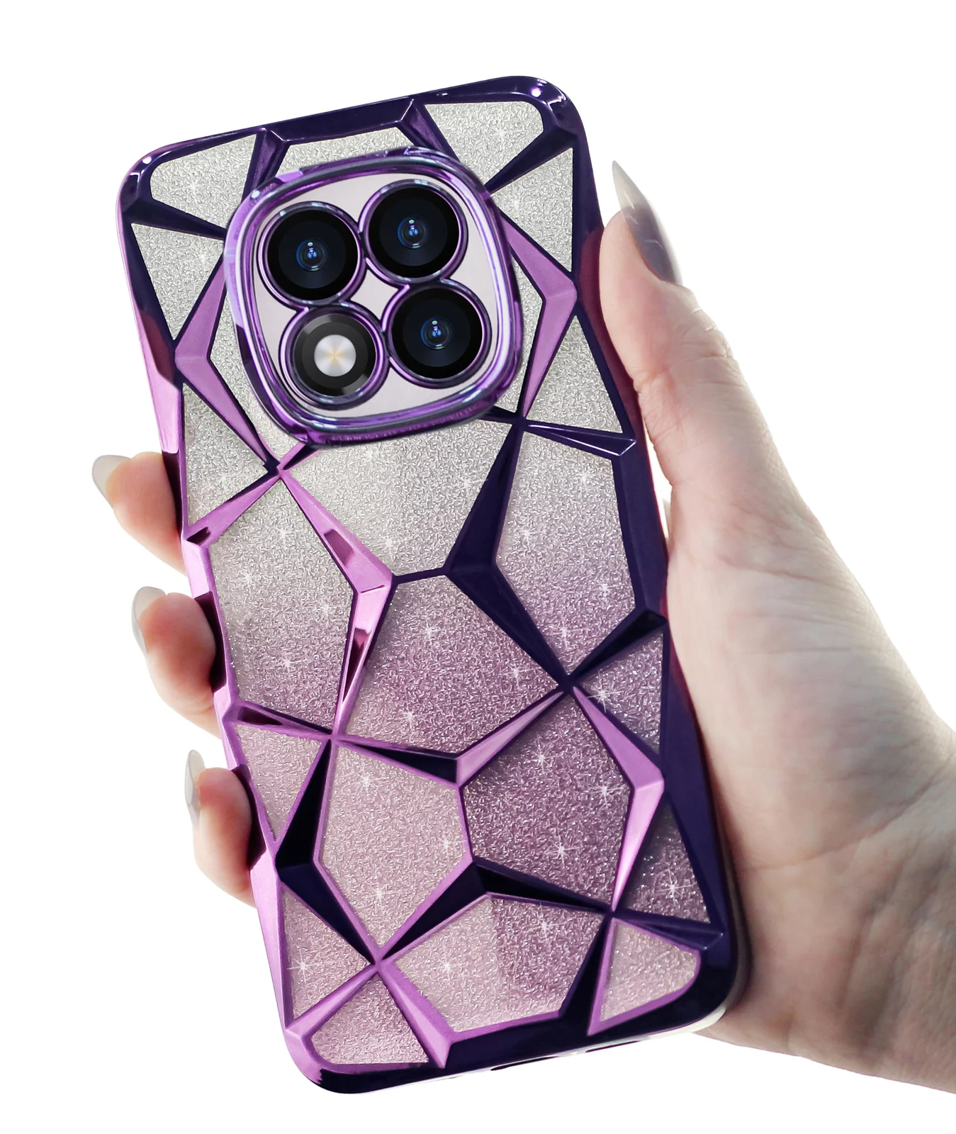 DL3 Mobilak Compatible with Redmi Note 14 Pro 5G /POCO X7 5G Case Plating Bling Gradient Glitter Clear Cover Soft TPU Silicone Cute Camera Protection Shockproof Back for Women Girls Case - Purple