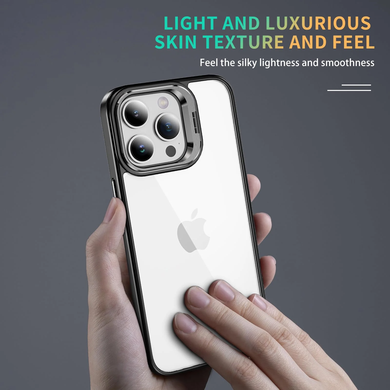 DL3 Mobilak Clear PC and TPU Case with Camera Ring Kickstand and Lens Protector for iPhone 12 / iPhone 12 Pro - Black