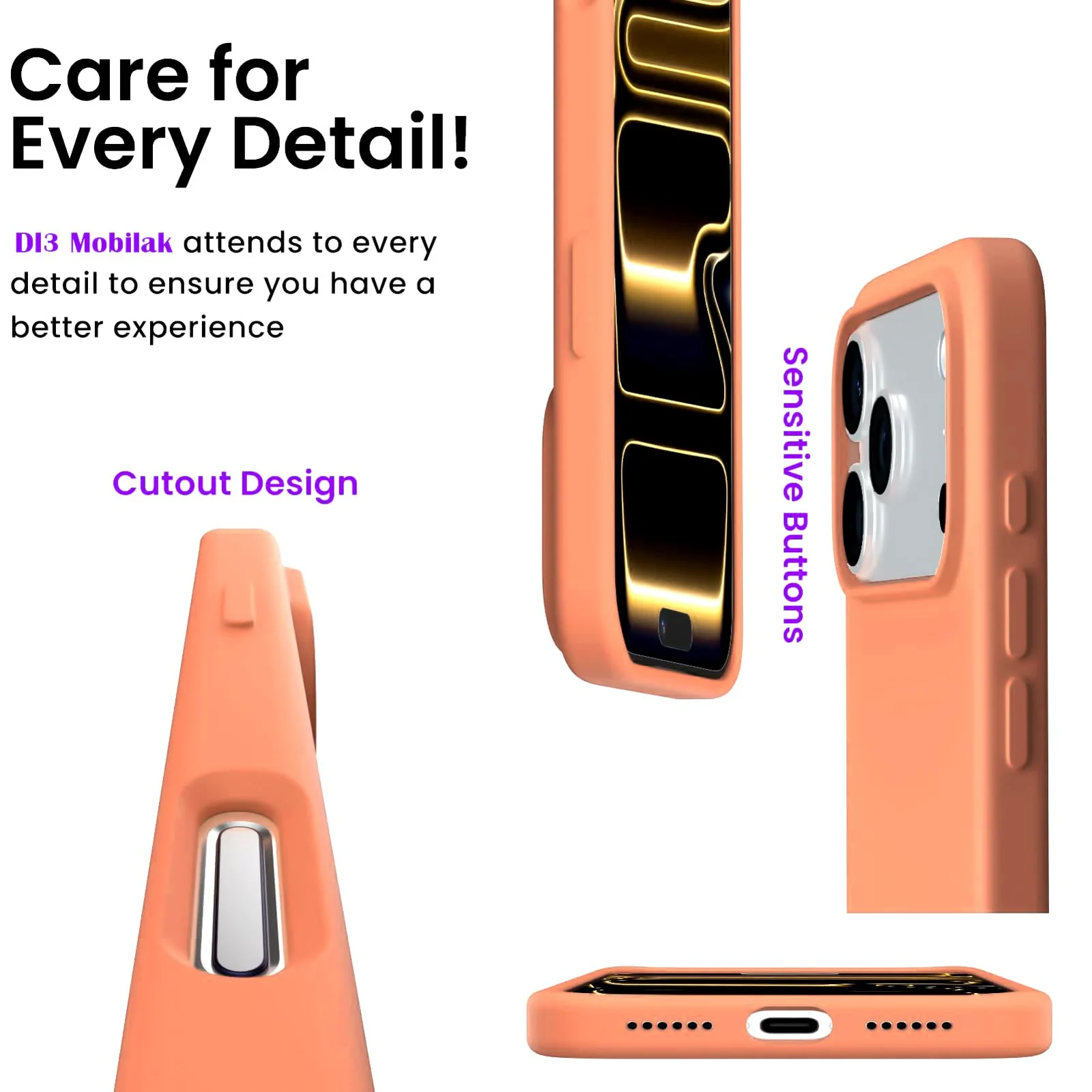 DL3 Mobilak Liquid Silicone Protective Case for iPhone 17 Pro Max 6.9-Inch with Microfiber Lining and Shockproof Design - Orange 2