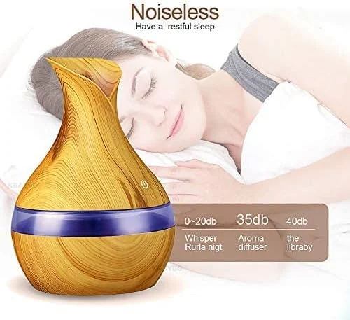 Mobigon Wood Cool Mist Ultrasonic Humidifier for Room Moisture, Aroma Diffuser for Home, 300ml Essential Oil Diffuser with 7 Colorful Night Light, Auto Shut-Off, Home, Office, car - C.Light Brown