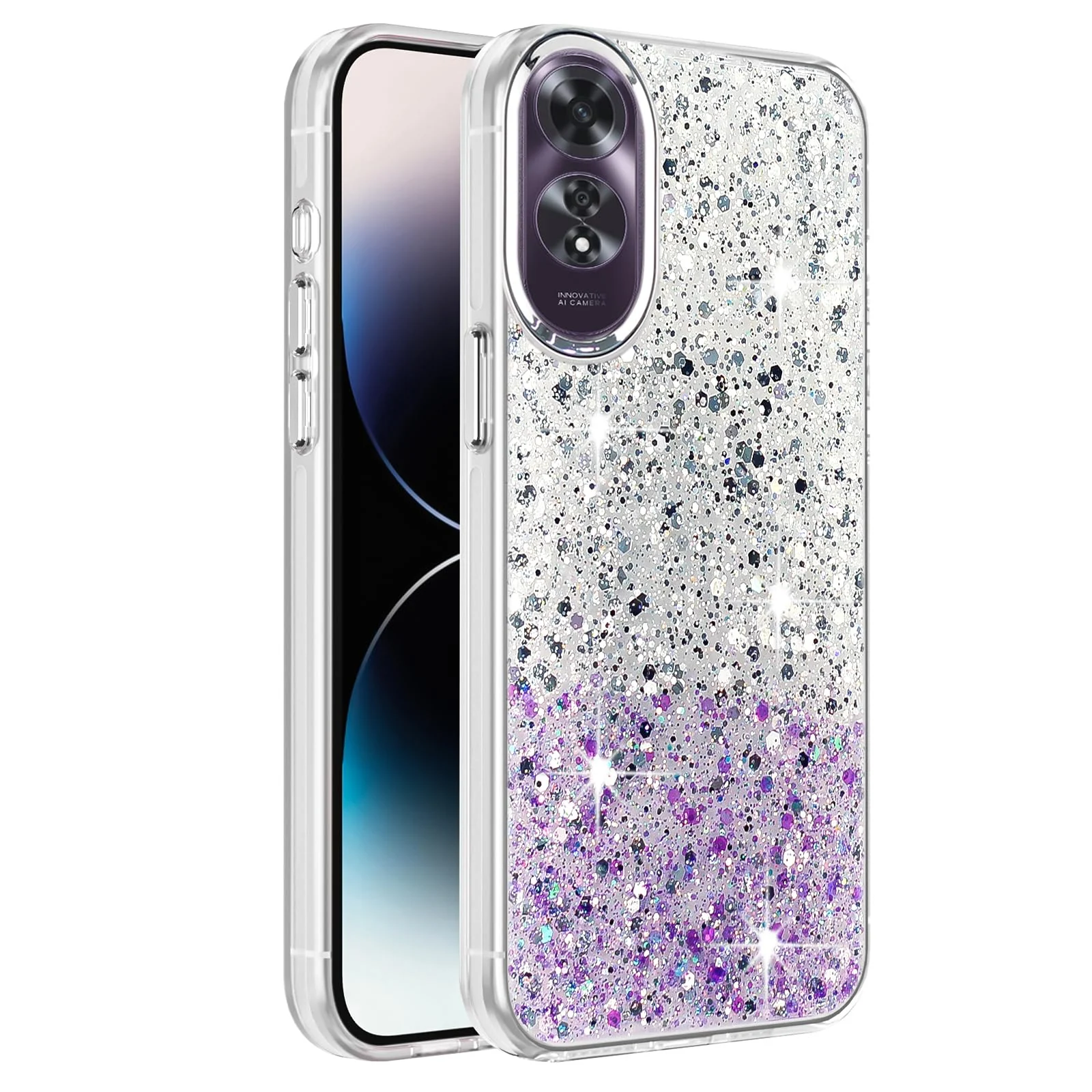 DL3 Mobilak Glitter Protective Case for OPPO A60 4G, Supports wireless charging, Camera protection, Shock-absorbing protection - White Purple
