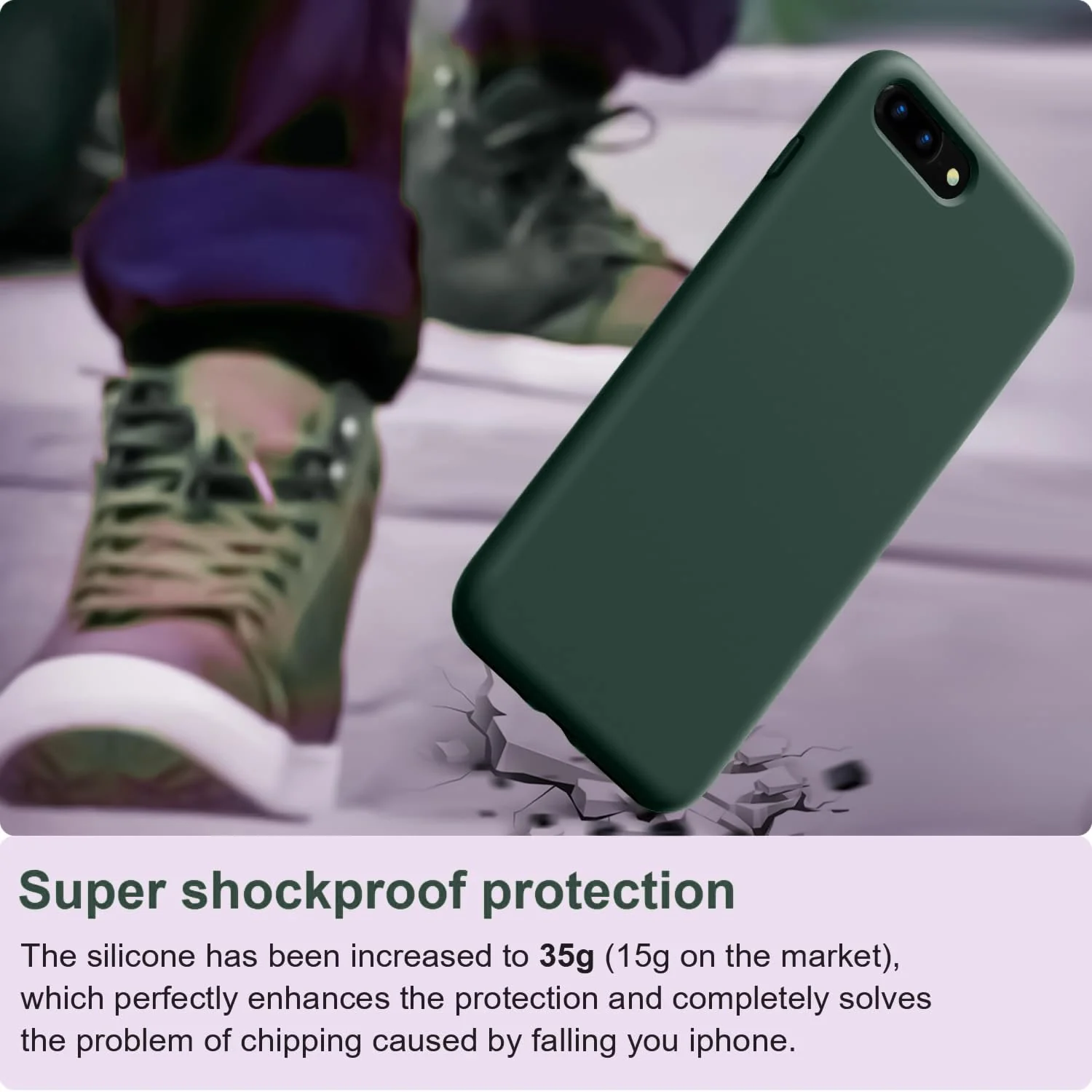 DL3 Mobilak Compatible with iPhone 7 Plus/iPhone 8 Plus Case, Liquid Silicone Case, Full Body Protective Cover, Shockproof, Slim Phone Case, Anti-Scratch Soft Microfiber Lining - Green