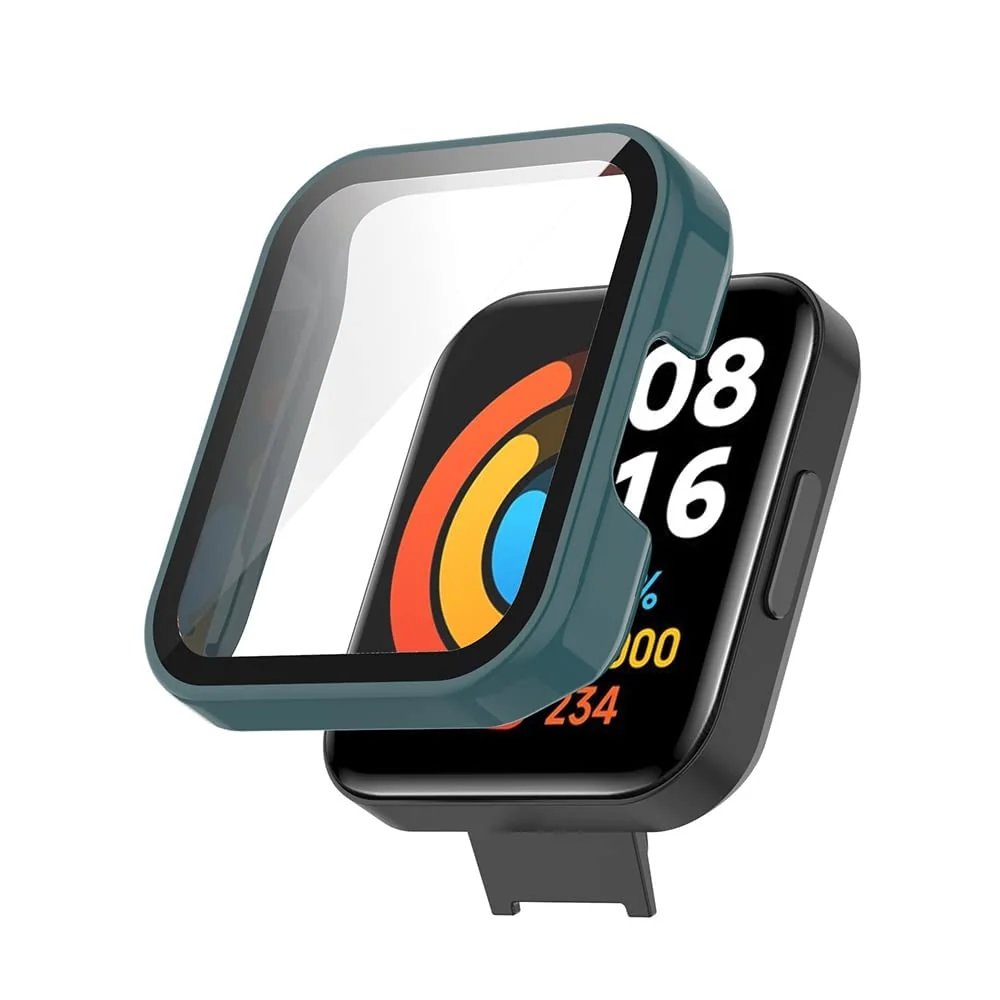 DL3 Mobilak Protective Case Compatible with Xiaomi Mi Redmi Watch 2 Lite, 9H Hardness PC Case Bumper Full Slim Protective Cover with Tempered Glass For Redmi Watch2 Lite - Green