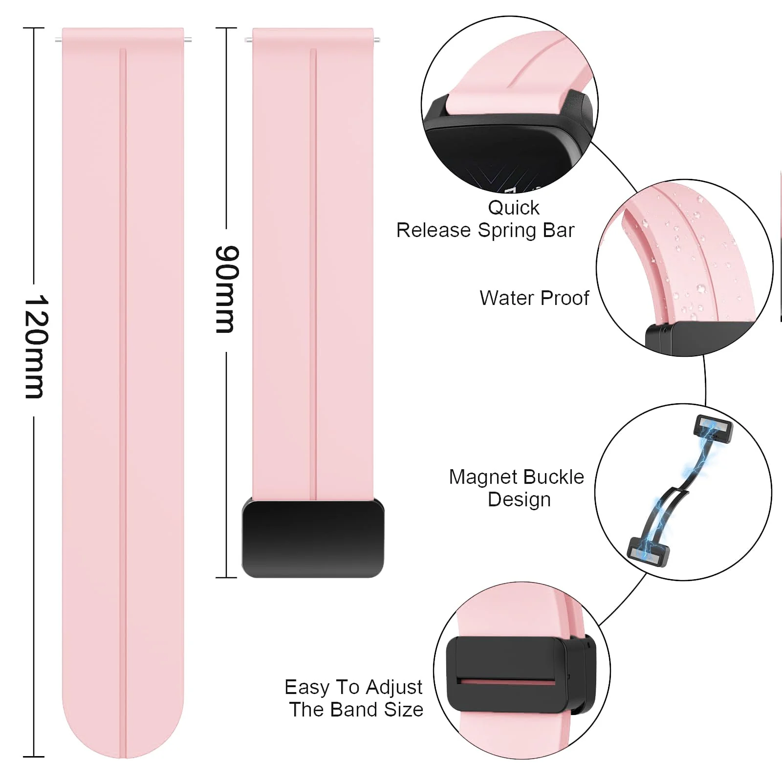 DL3 Mobilak 22MM Silicone Band Magnetic Clasp Strap For Xiaomi Redmi Watch 5 Active/5 Lite/Samsung Galaxy Watch 46mm/Watch 3 45mm/Gear S3/Huawei watch (GT6 GT5 GT4 GT3 GT2 GT 46MM)/GT6 Pro/Amazfit GTR4 (Ice) - Ice Pink