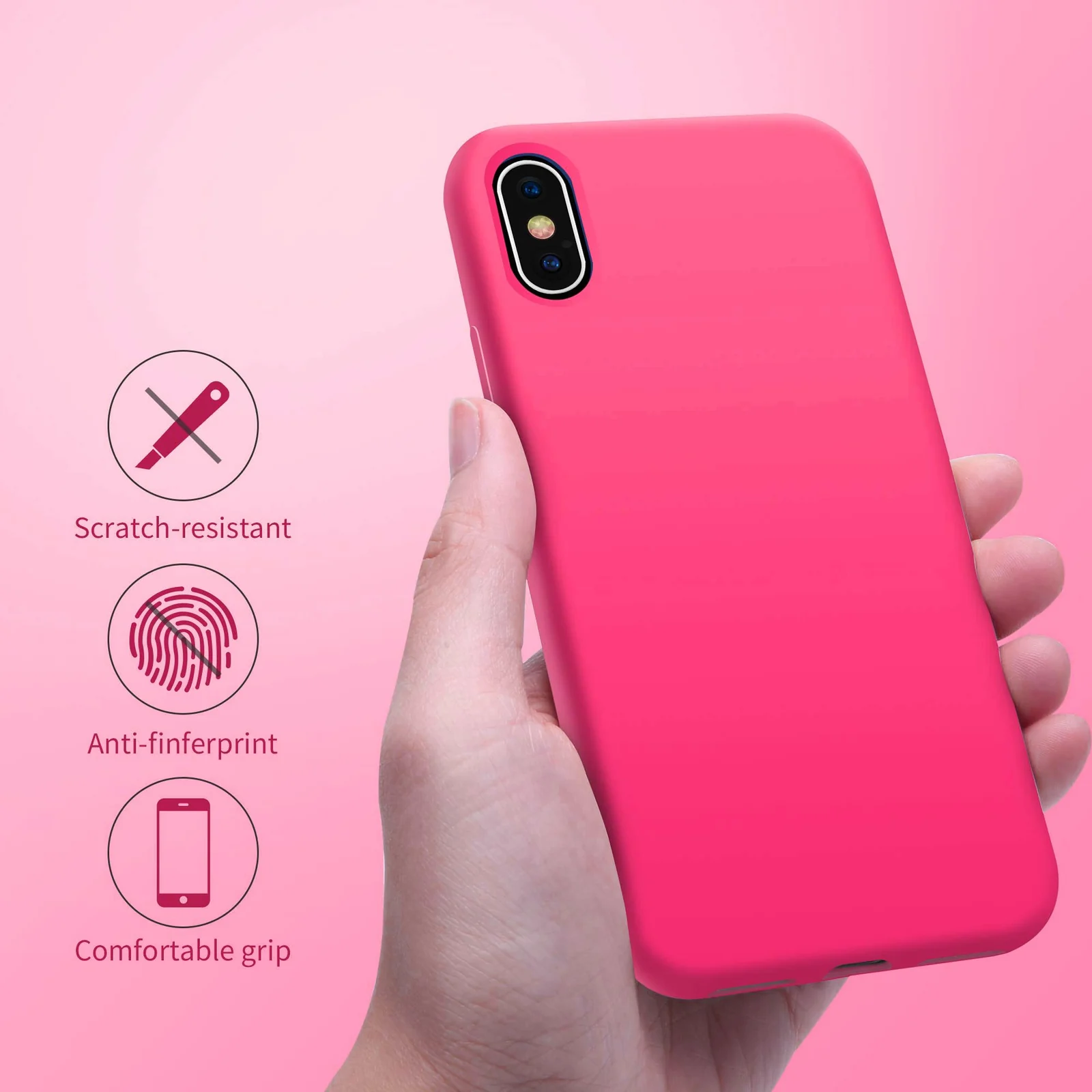 DL3 Mobilak Compatible with iPhone XS Max Case, Liquid Silicone Case, Full Body Protective Cover, Shockproof, Slim Phone Case, Anti-Scratch Soft Microfiber Lining - Neon Pink 2