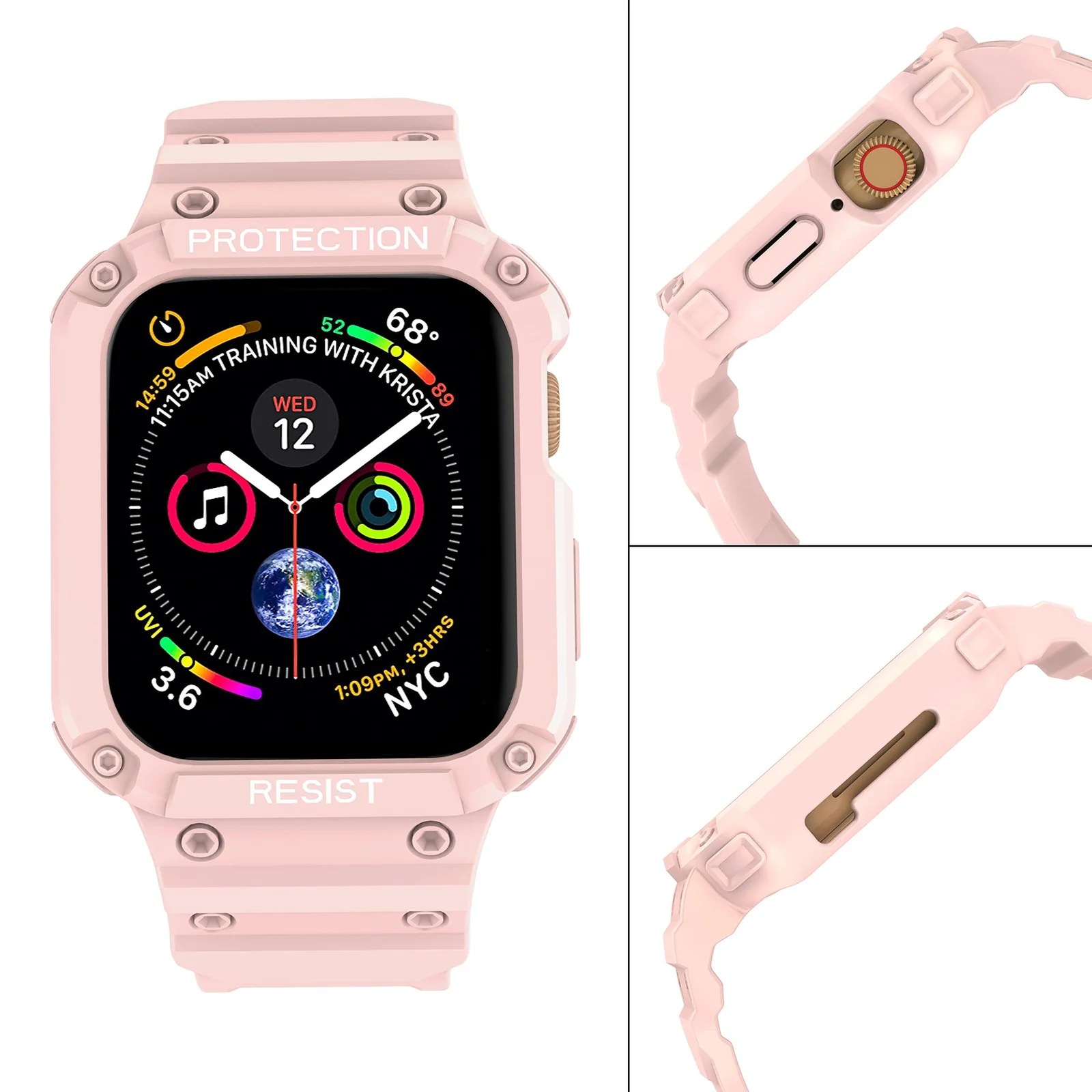 DL3 Mobilak Compatible With Apple Watch Band 45mm 44mm 42mm with Bumper Case, Rugged Men Bands for iWatch SE SE 2 Series 9 8 7 6 5 4 3 2 1, Sport Military Protector Drop-proof Shockproof - Pink