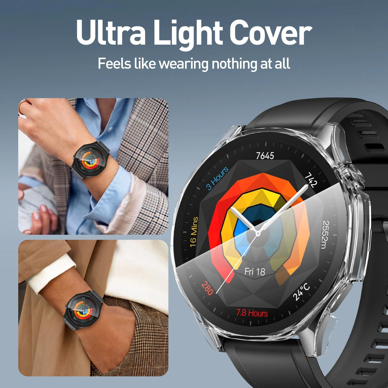 DL3 Mobilak Case with Screen Protector for Huawei Watch GT5 46 mm, Bumper Full Coverage Hard PC Overall Protective Cover, Built-in Tempered Glass Film High Sensitivity For Huawei GT 5 46mm - Clear