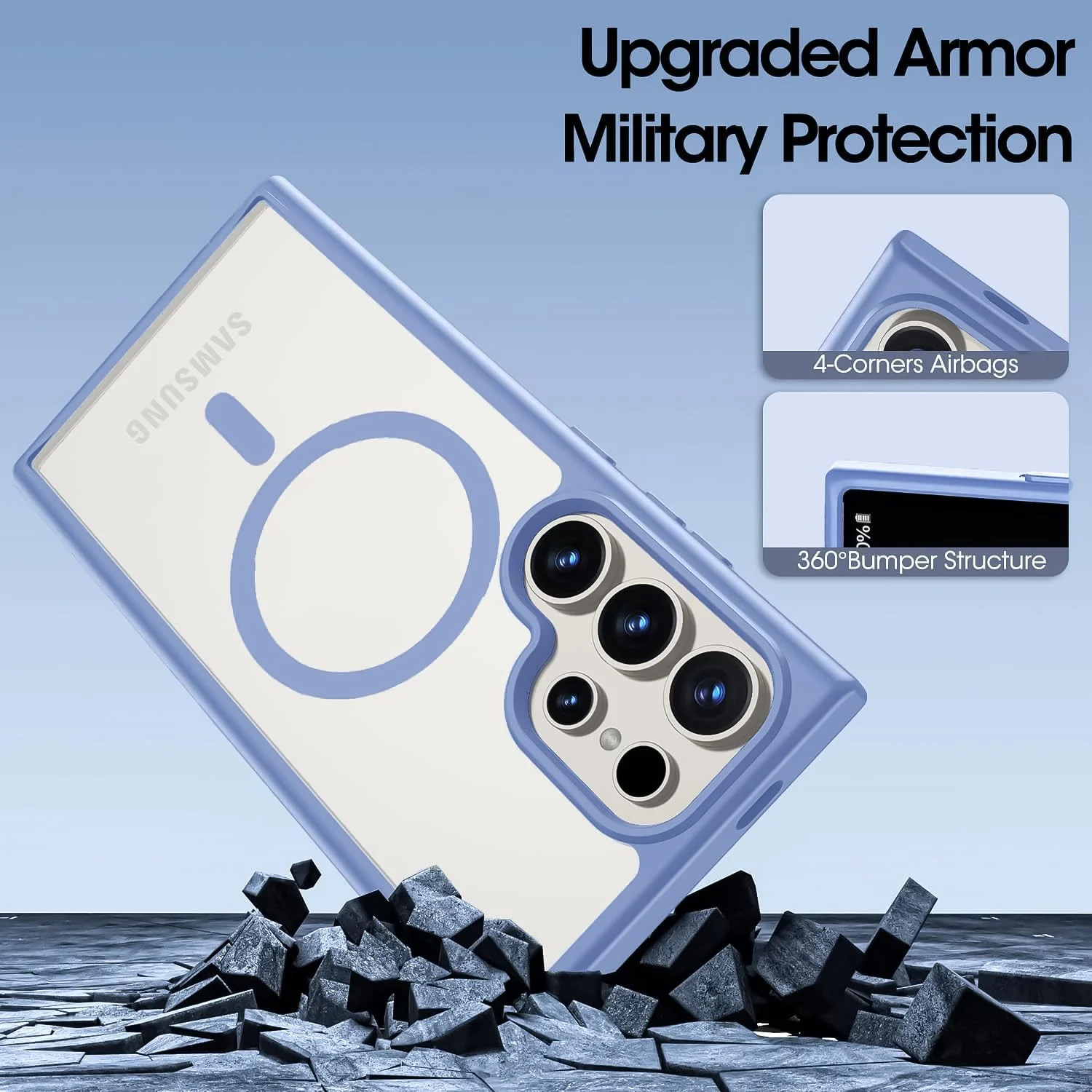 DL3 Mobilak Clear TPU Case for Samsung Galaxy S24 Ultra, Compatible with MagSafe accessories, Camera protection, Shock-absorbing protection - Sierra Blue