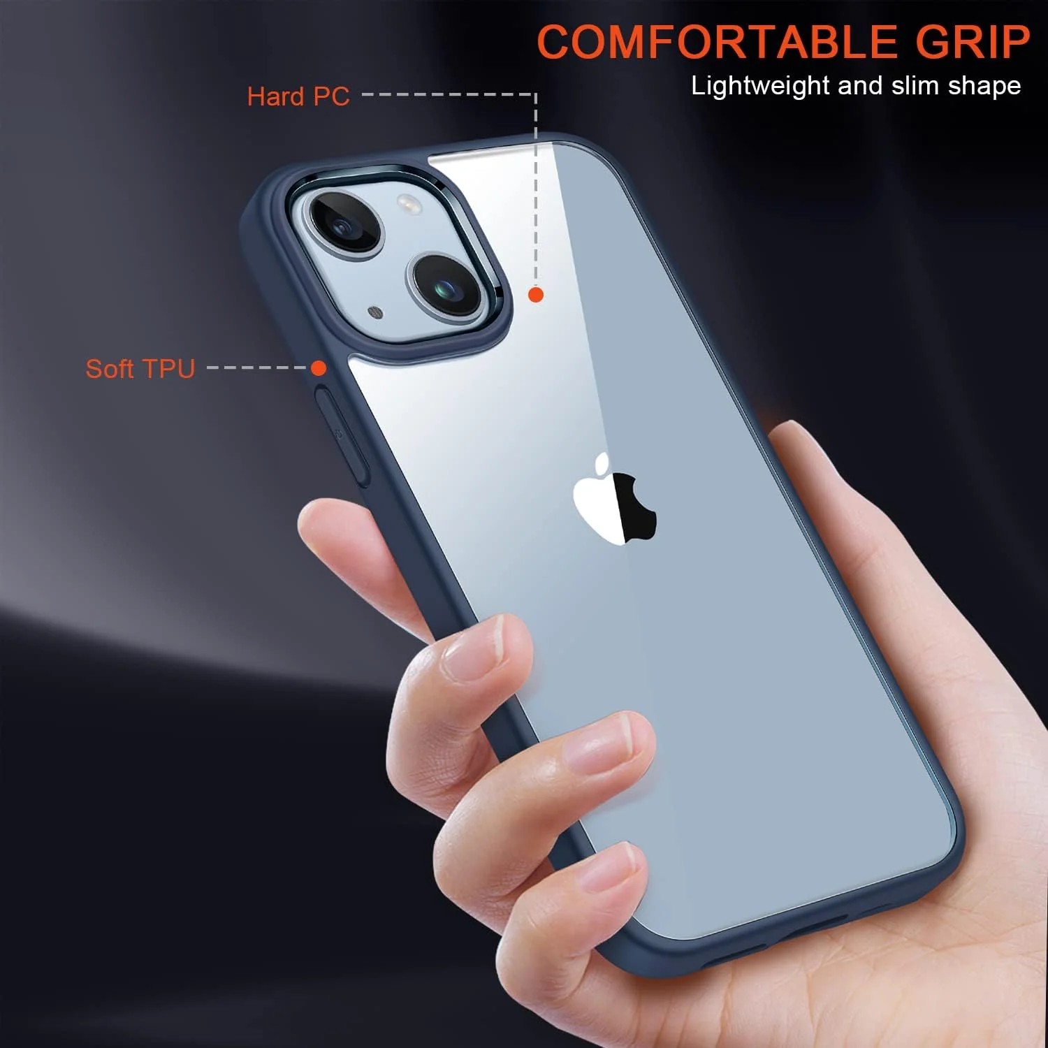 DL3 Mobilak Clear PC and TPU Protective Case for iPhone 13 / iPhone 14 with Shockproof Design and Anti-Yellowing Design - Blue