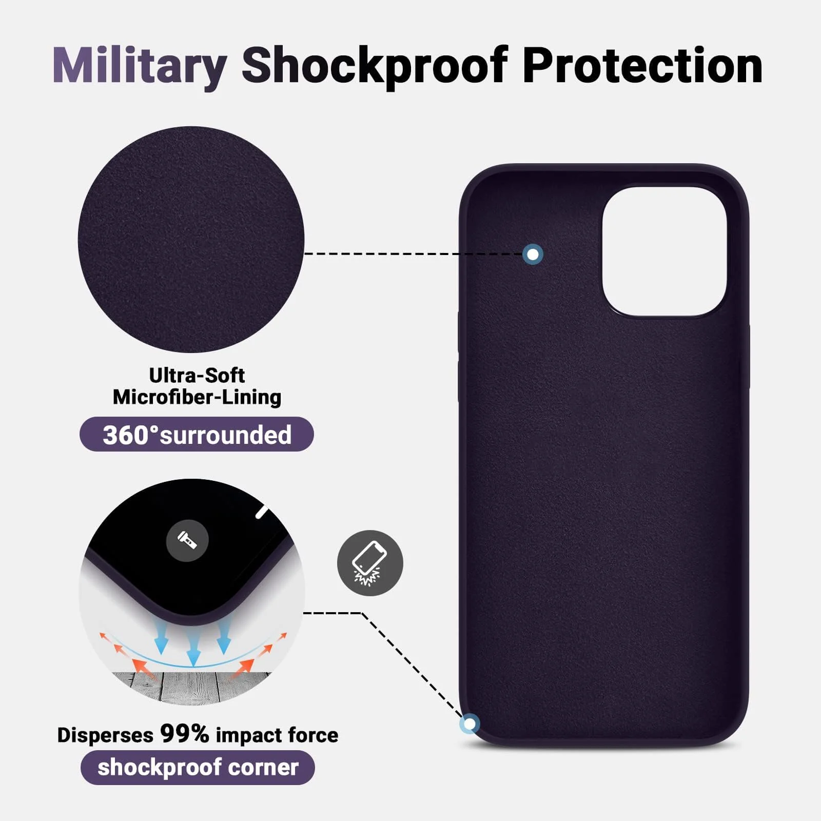 DL3 Mobilak Liquid Silicone Case for iPhone 14 Pro (6.1 Inch), Shock-absorbing protection, Scratch-resistant surface, Soft microfiber lining - Elderberry