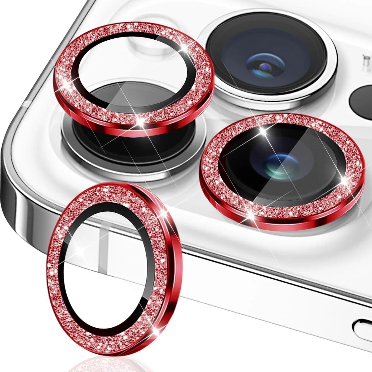DL3 Mobilak Camera Lens Protector For iPhone 15 Pro/iPhone 15 Pro Max, [Keep Original Shooting] Tempered Glass Screen Protector Metal Individual Camera Cover, Case Friendly - Glittle Red