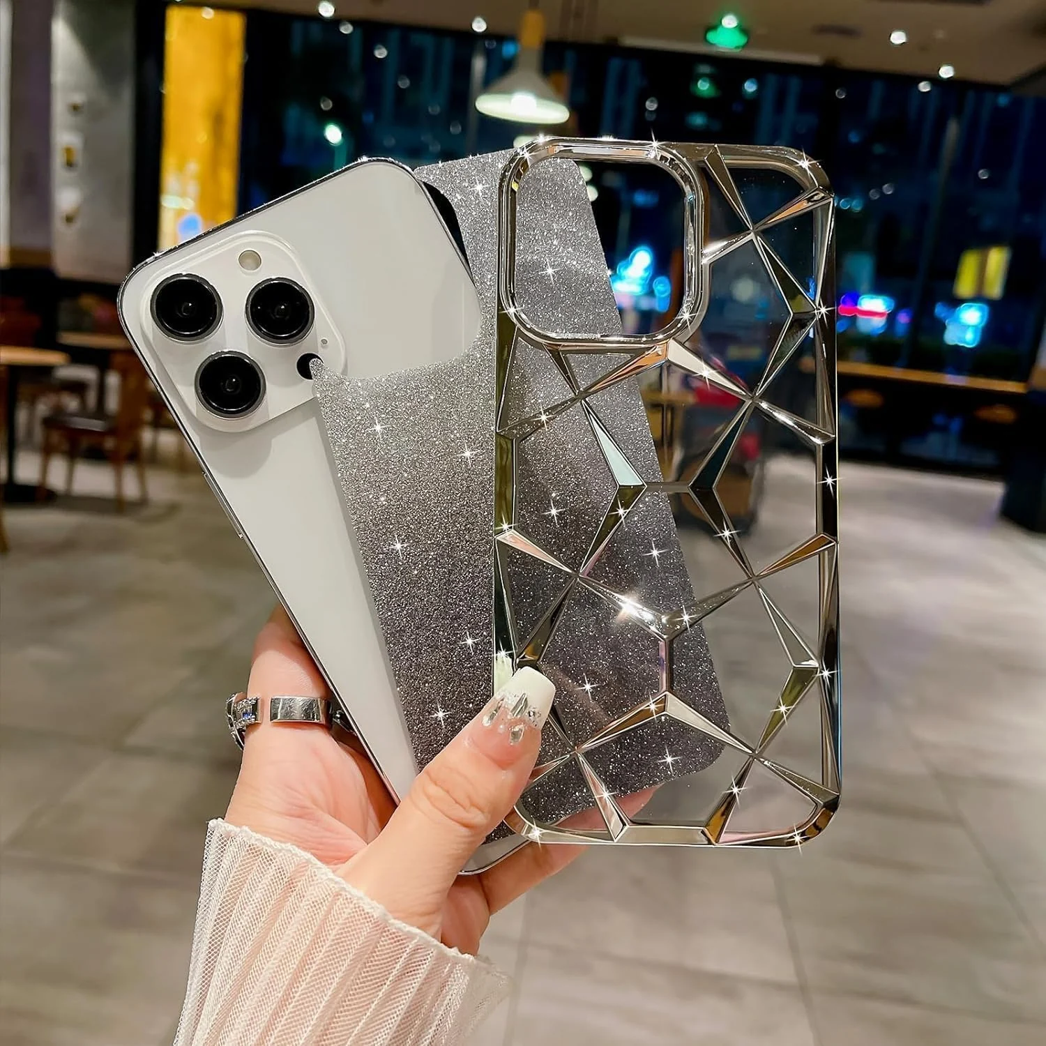 DL3 Mobilak Compatible with OPPO A9 2020 / OPPO A5 2020 Case Plating Bling Gradient Glitter Clear Cover Soft TPU Silicone Cute Camera Protection Shockproof Back for Women Girls Case - Silver