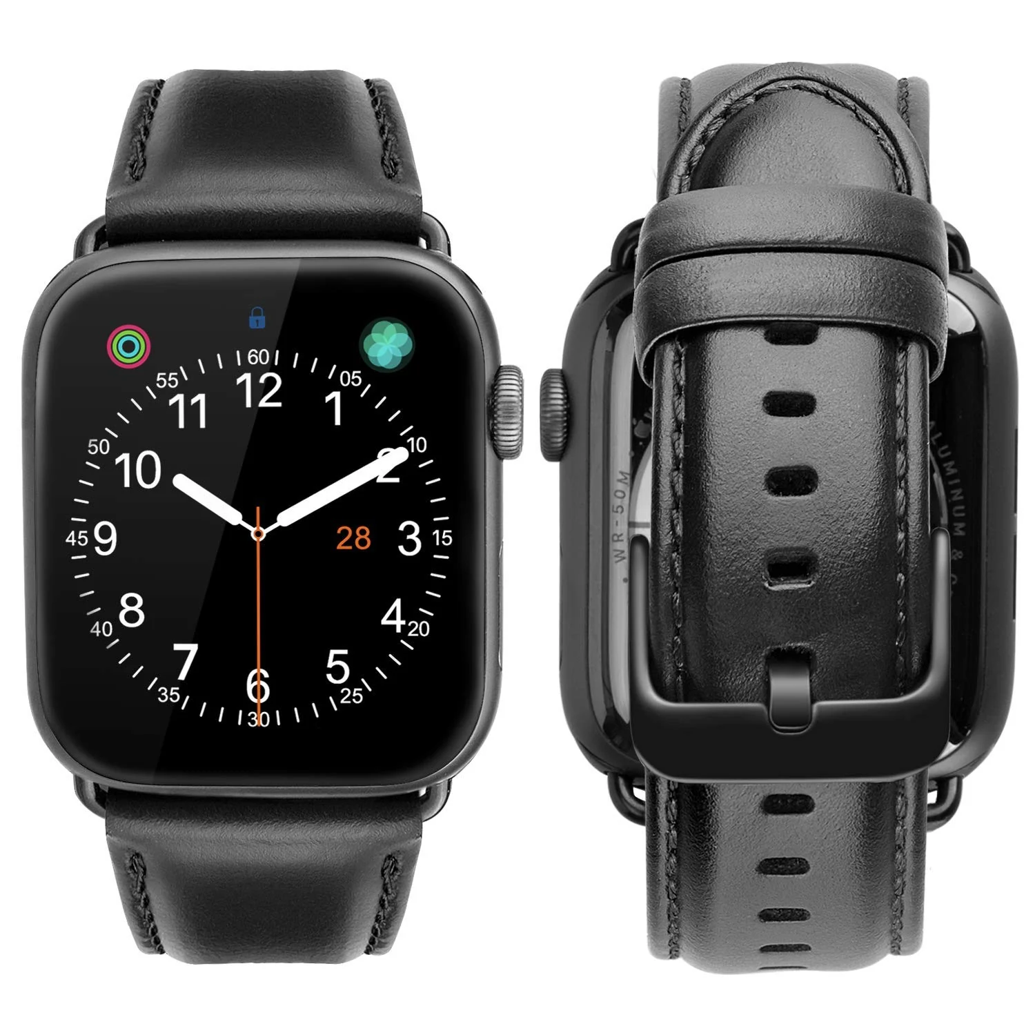 DL3 Mobilak Compatible with Apple Watch Band 49mm 46mm 45mm 44mm 42mm Leather Band Replacement Strap, Soft Leather Bracelet for iWatch Series 11 10 9 8 7 6 5 4 SE SE2 Ultra 3 2 1 - Black