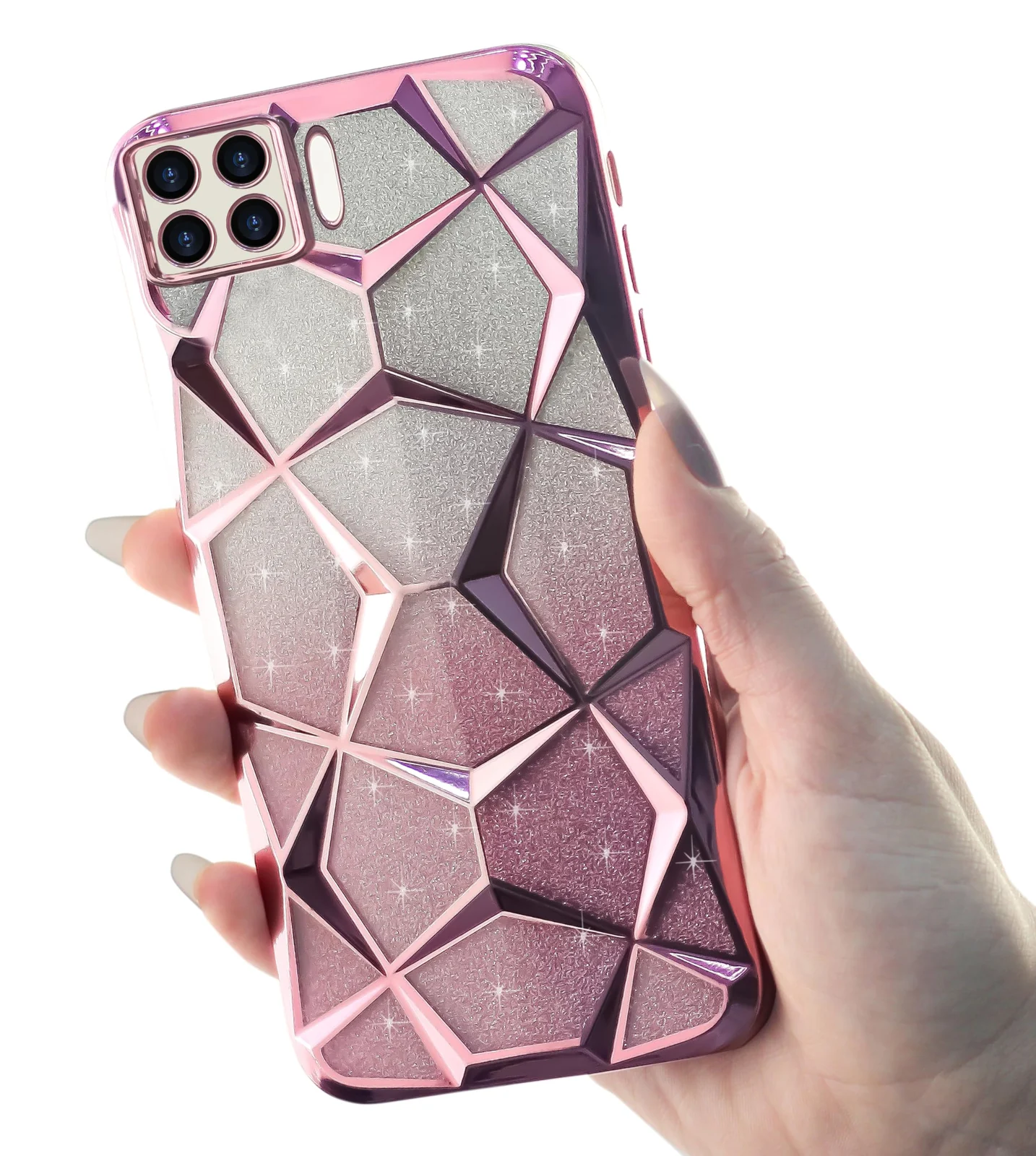 DL3 Mobilak Compatible with OPPO A93 4G Case Plating Bling Gradient Glitter Clear Cover Soft TPU Silicone Cute Camera Protection Shockproof Back for Women Girls Case - Pink