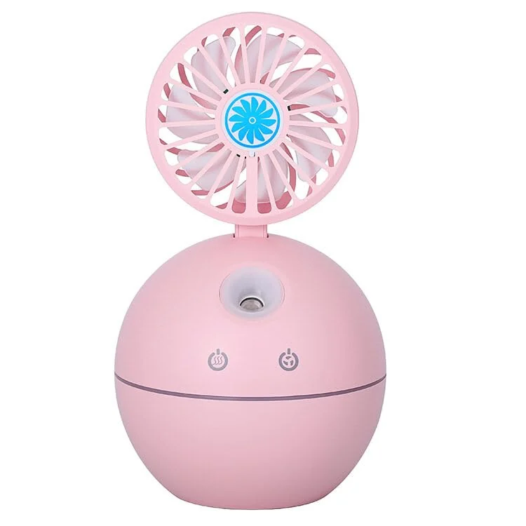 Mobigon Air Humidifier with Fan Portable USB Ultrasonic Essential Oil Aroma Diffuser with 7 Colorful Night Lights for Office Home - Pink