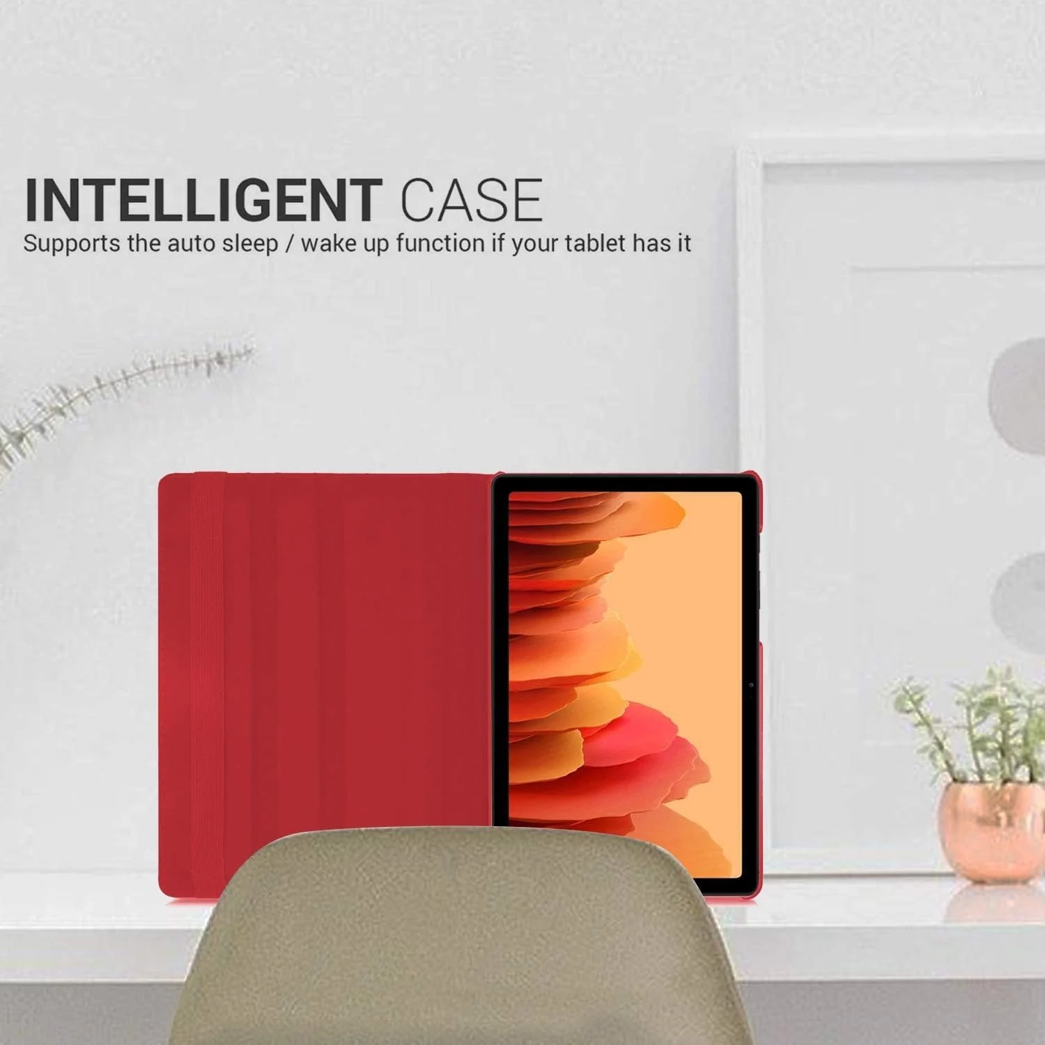 DL3 Mobilak Protective Cover for Samsung Galaxy Tab A 2019 10.1 Inch (SM-T510 SM-T515), 360° Rotatable Smart Stand, Leather Folio Flip Cover with Multi-Angle Viewing, Auto Wake Sleep - Red