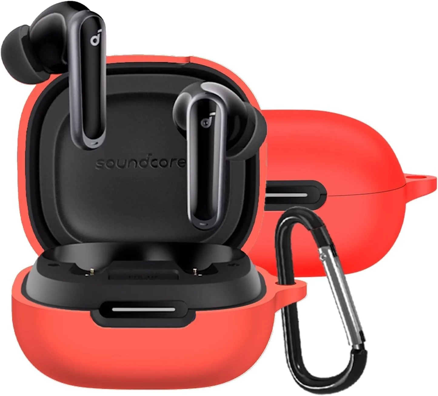 DL3 Mobilak Compatible with Anker Soundcore P40i Case Cover, Soft Silicone Shockproof Protective Skin Case for Soundcore P40i Wireless Earbuds with Carabiner, Front LED Visible