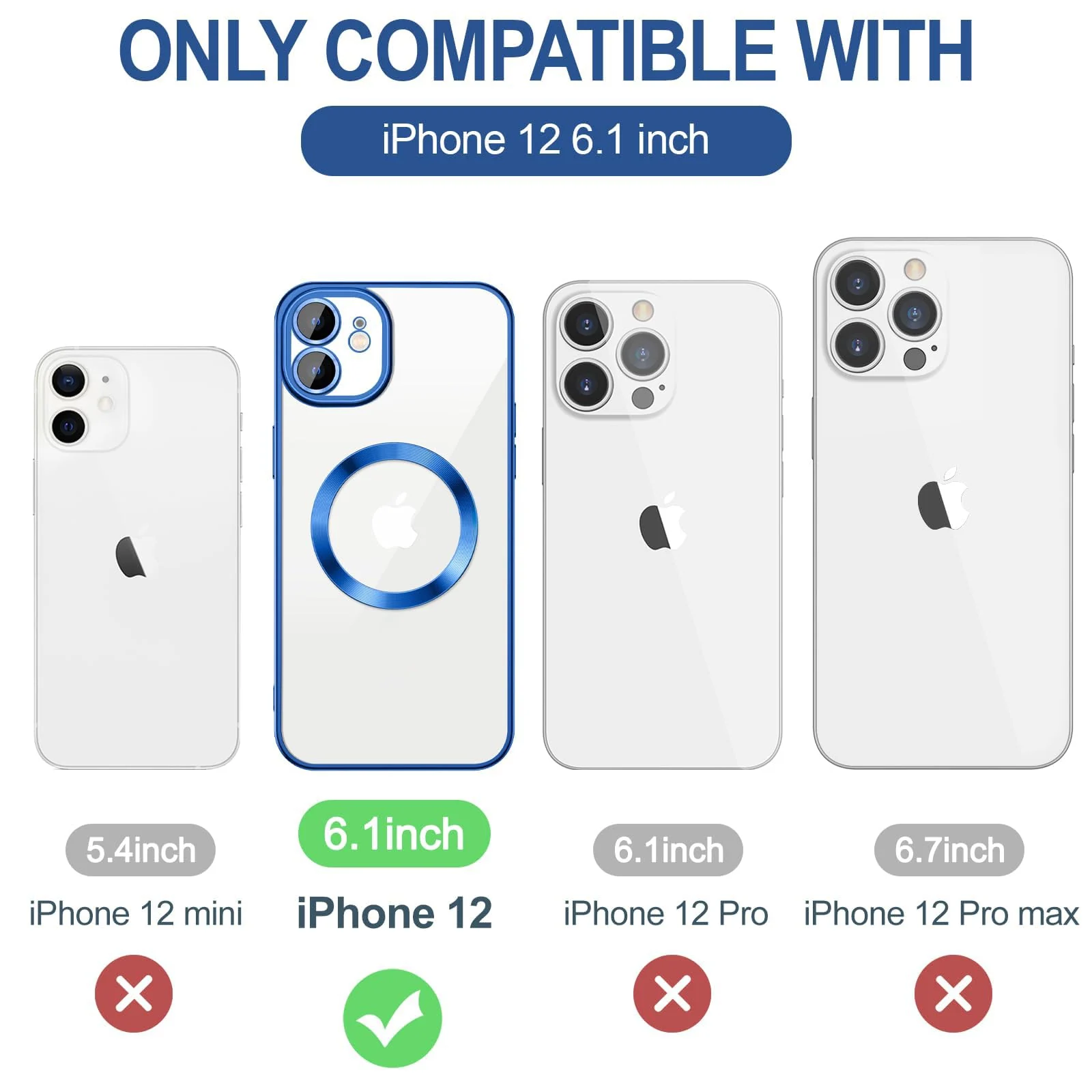 DL3 Mobilak Clear Case for iPhone 12 6.1-Inch with Built-in Camera Lens Protector, Slim Luxury Plating Edge Soft TPU Cover Protective, Transparent Case for Women Girls Men - Blue