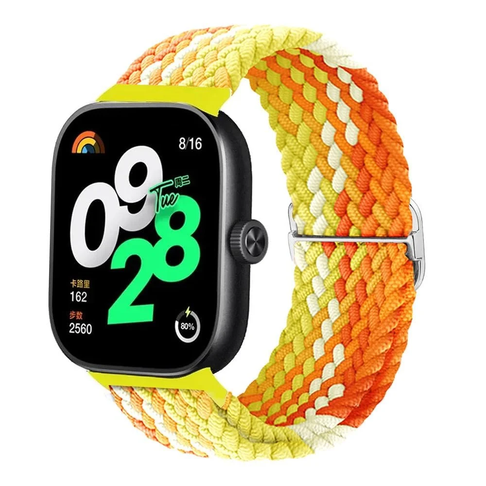 DL3 Mobilak Braided Band For Redmi 4/5 / 6 / Xiaomi Smart Band 8 Pro/Band 9 Pro for Women Men, Adjustable Braided Bands Straps Elastics Sport Wristband Nylon Strap - Colorful Orange