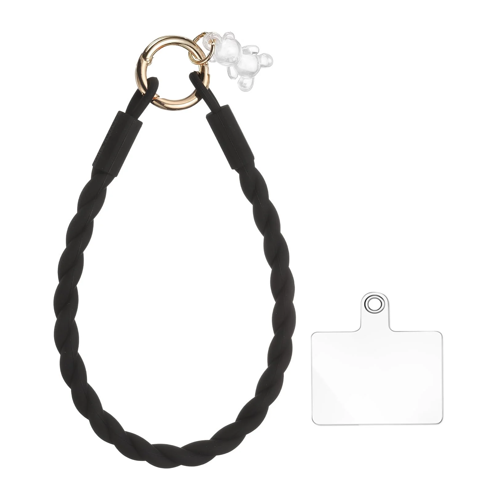 DL3 Mobilak Silicone Crystal Lanyard, 30cm Phone Wrist Strap Lanyard Keychain Office Wrist Strap with Clasp and Bear for Women Phone ID Card, Keys Strap - Black