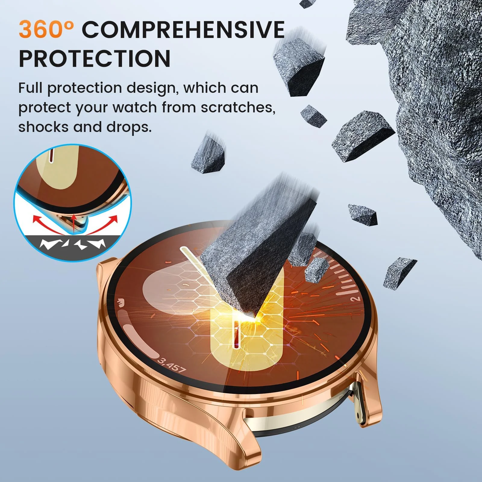 DL3 Mobilak Case for Samsung Galaxy Watch 7 44mm, with Built in Screen Protector, TPU Watch Case, [Full Coverage], Shockproof Cover, High Definition Cover, Protective Case for Watch7 44 mm - Rose Gold