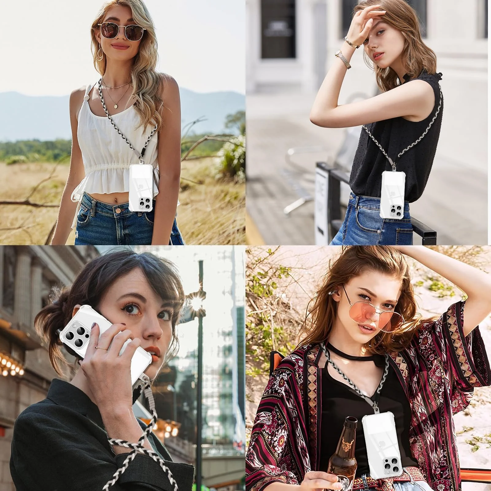 DL3 Mobilak Adjustable Nylon Crossbody Phone Lanyard Strap for Most Smartphones and Cases, Adjustable length - Black/White