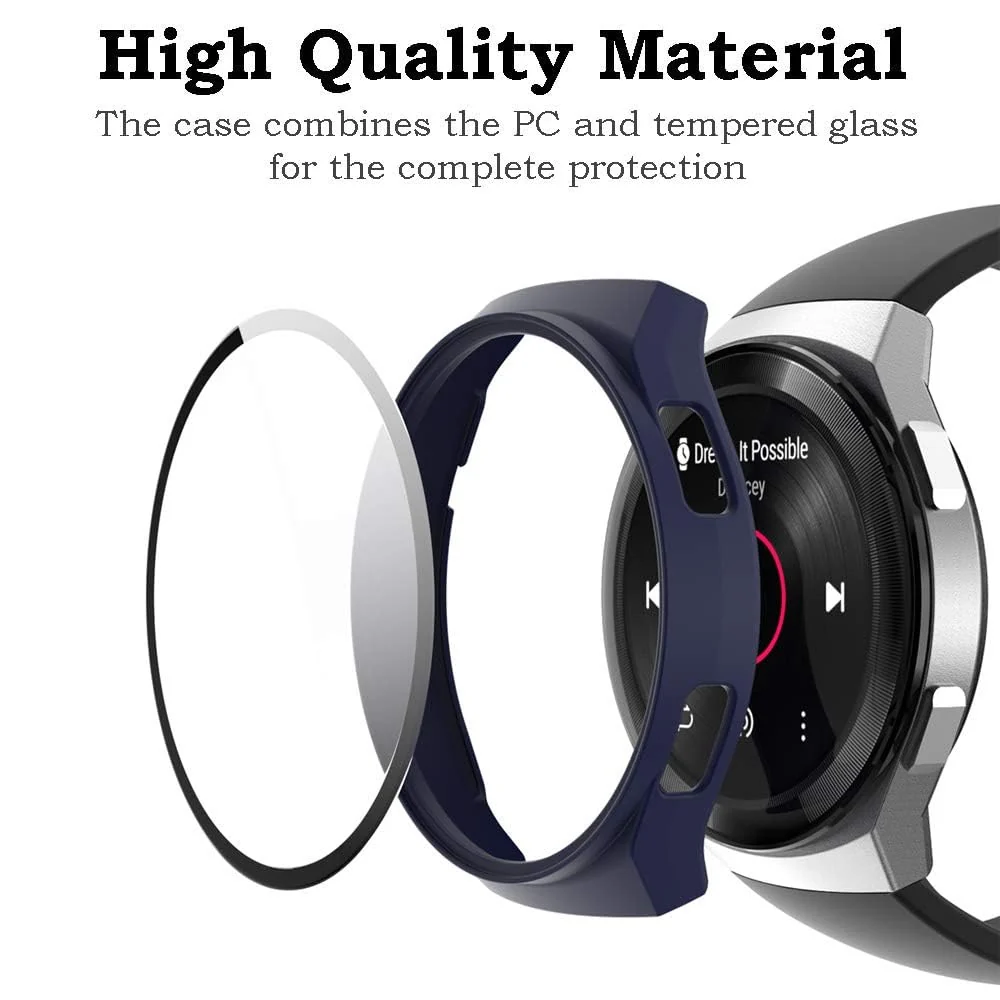 DL3 Mobilak Protective Case Compatible with Huawei Watch GT 2e 9H Hardness PC Case Bumper Full Slim Protective Cover with Tempered Glass For Huawei GT2e - Blue