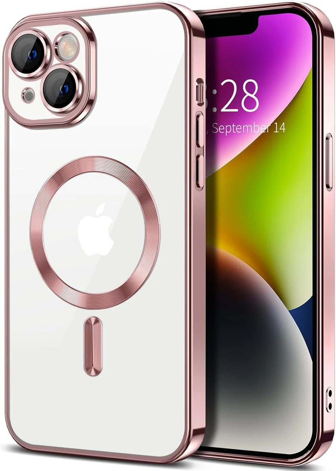 DL3 Mobilak Electroplated Case for iPhone 15 Plus (6.7''), Camera Lens Full Protection, Compatible with MagSafe Wireless Charging, Shockproof Soft TPU Phone Cover - Pink