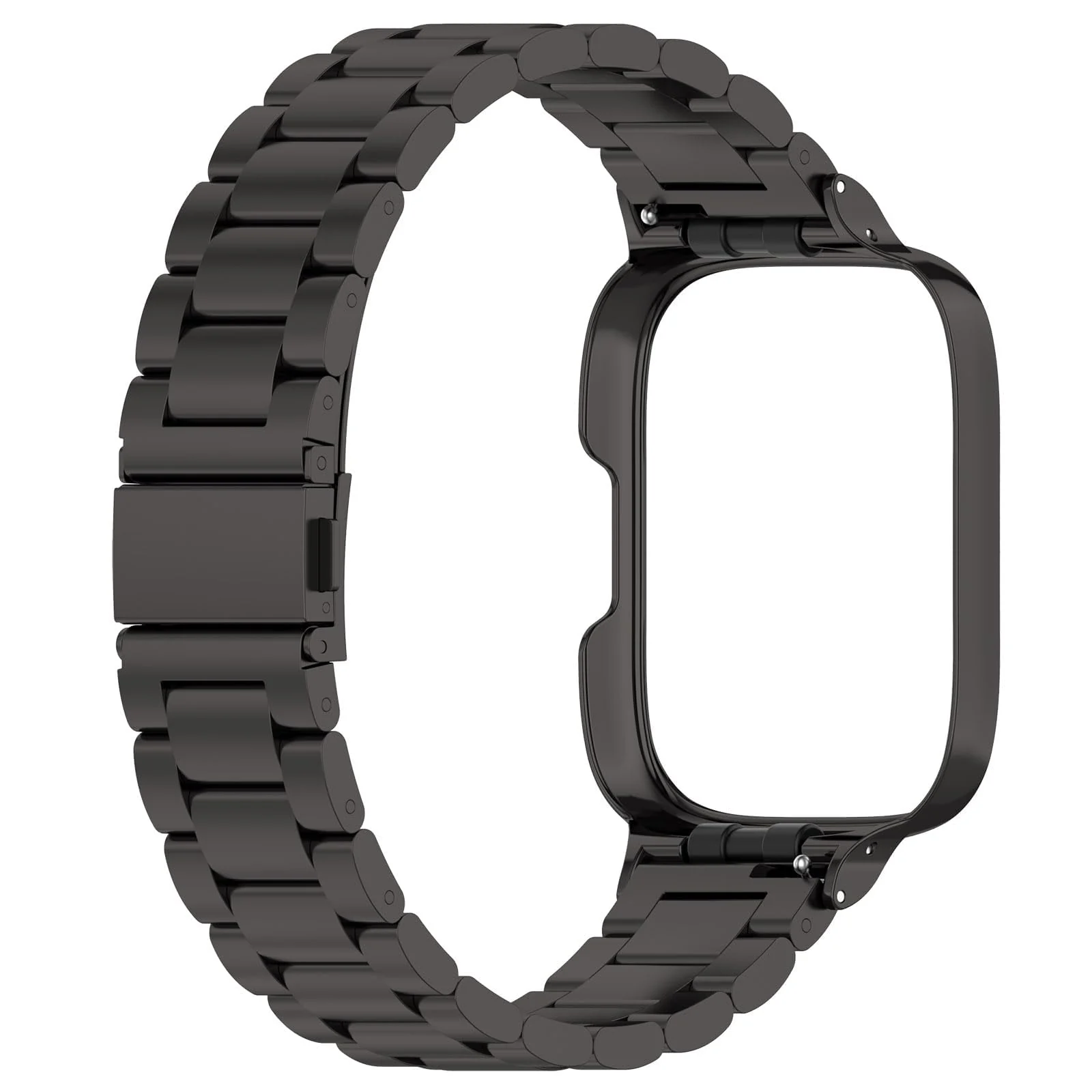 DL3 Mobilak Compatible with Xiaomi Redmi Watch 3 Band With Case, Metal Stainless Steel Bands Adjustable Wristbands Smartwatch Accessories for Redmi Watch3 Strap With Cover for Women Men - Black
