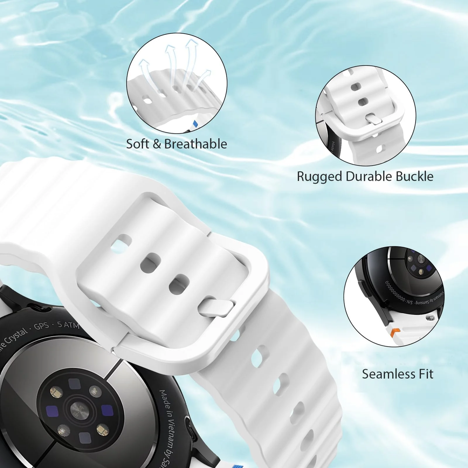 DL3 Mobilak No Gap Sport Bands For Samsung Galaxy Watch 7 6 5 4 FE Strap 40mm 44mm, Soft Silicone Sport Band for Galaxy Watch 6 Classic Straps 47mm 43mm/Galaxy Watch 5 Pro/Watch 4 Classic 42mm 46mm for Men Women - White