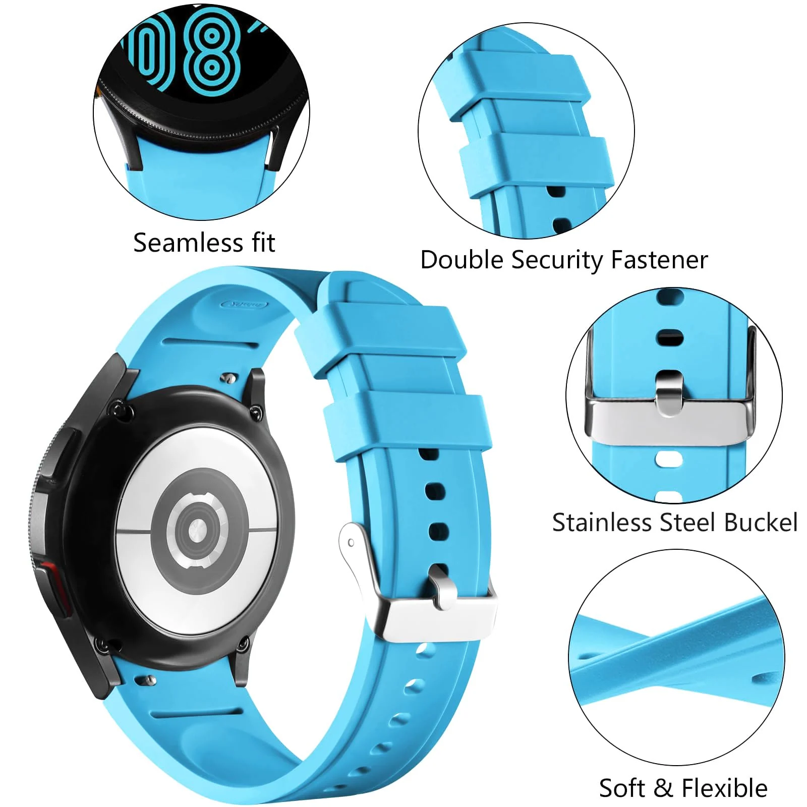 DL3 Mobilak No Gap Bands Compatible with Samsung Galaxy Watch 7 5 4 6 Band 44mm 40mm/Watch 5 Pro 45mm/Galaxy Watch 4 Classic 46mm 42mm Strap,20mm Quick Release Sport Replacement Bands for Women Men - Blue