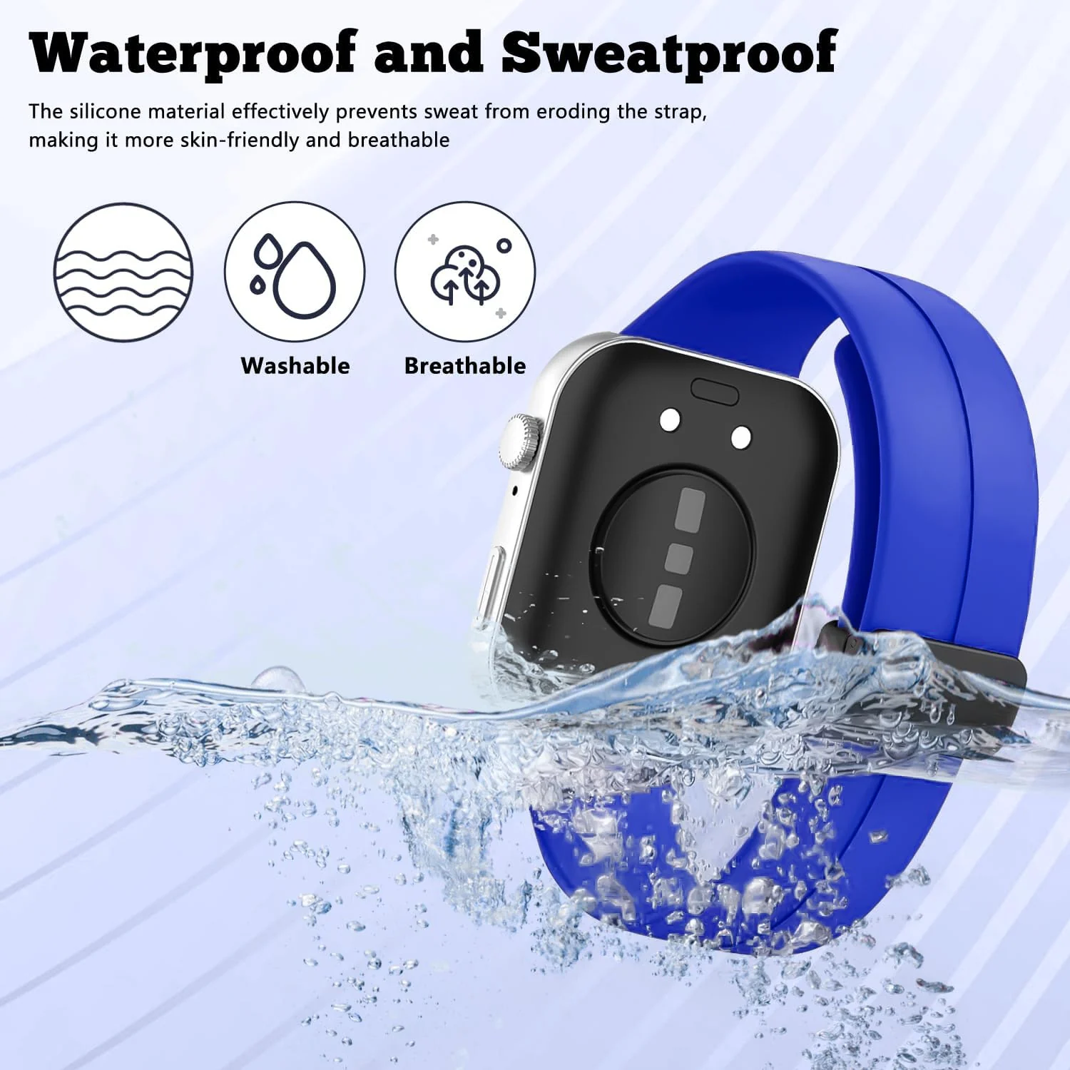 DL3 Mobilak Silicone Strap Compatible with Huawei Watch Fit 3/Watch Fit 4 Pro/Fit 4 Magnetic Metal Stainless Buckle Sport Silicone Strap, Band Quick Release Soft Replacment Wristband - Blue Pepsi