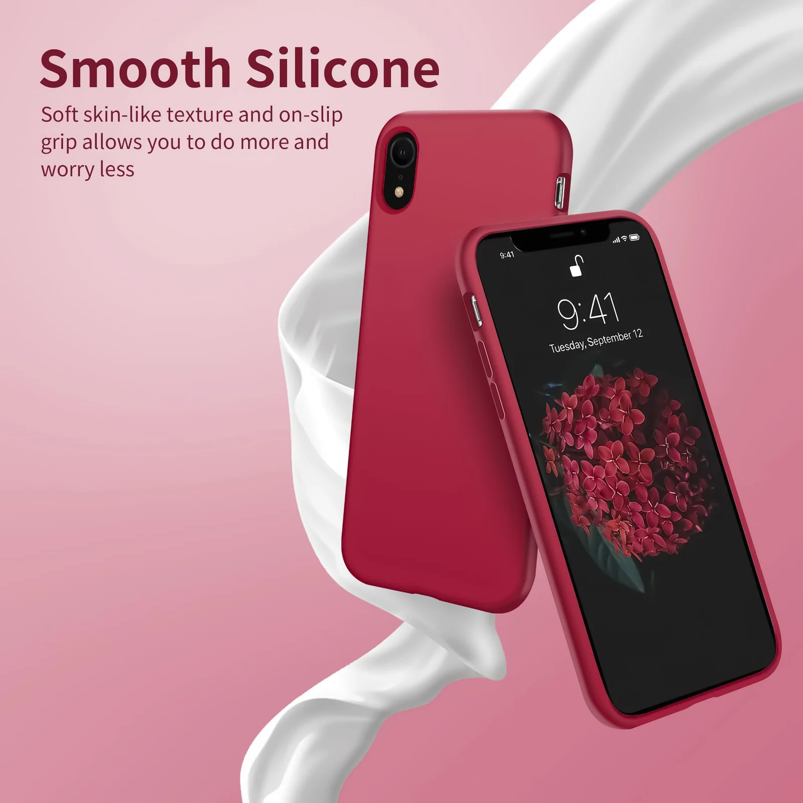 DL3 Mobilak Liquid Silicone Protective Case for iPhone XR with Camera Protection and Microfiber Lining - Dark Red