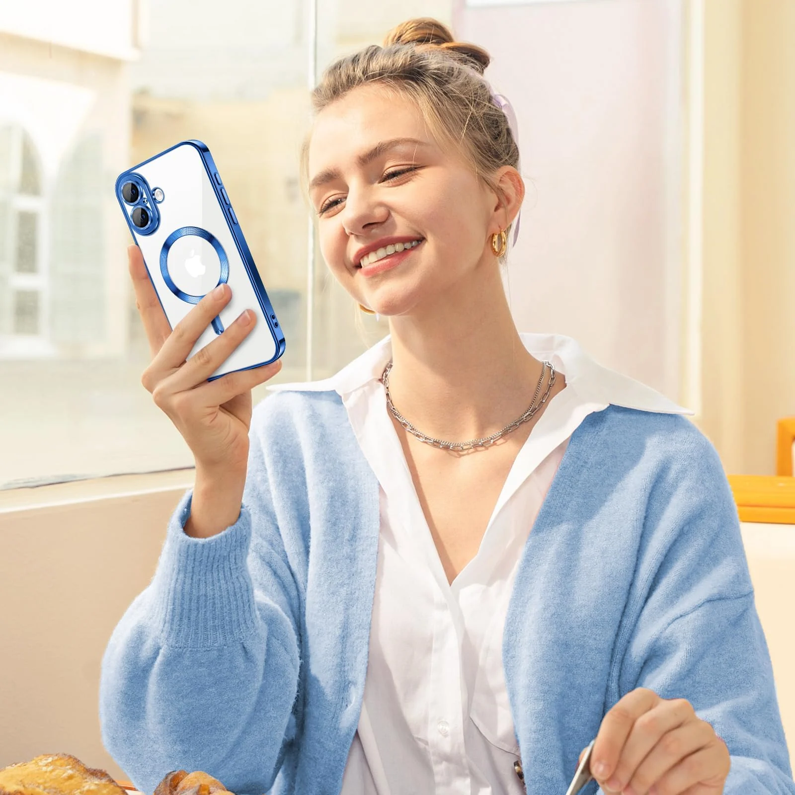 DL3 Mobilak Clear MagSafe-Compatible Magnetic Case for iPhone 17 with Camera Protection and Magnetic Car-Mount Support - Blue