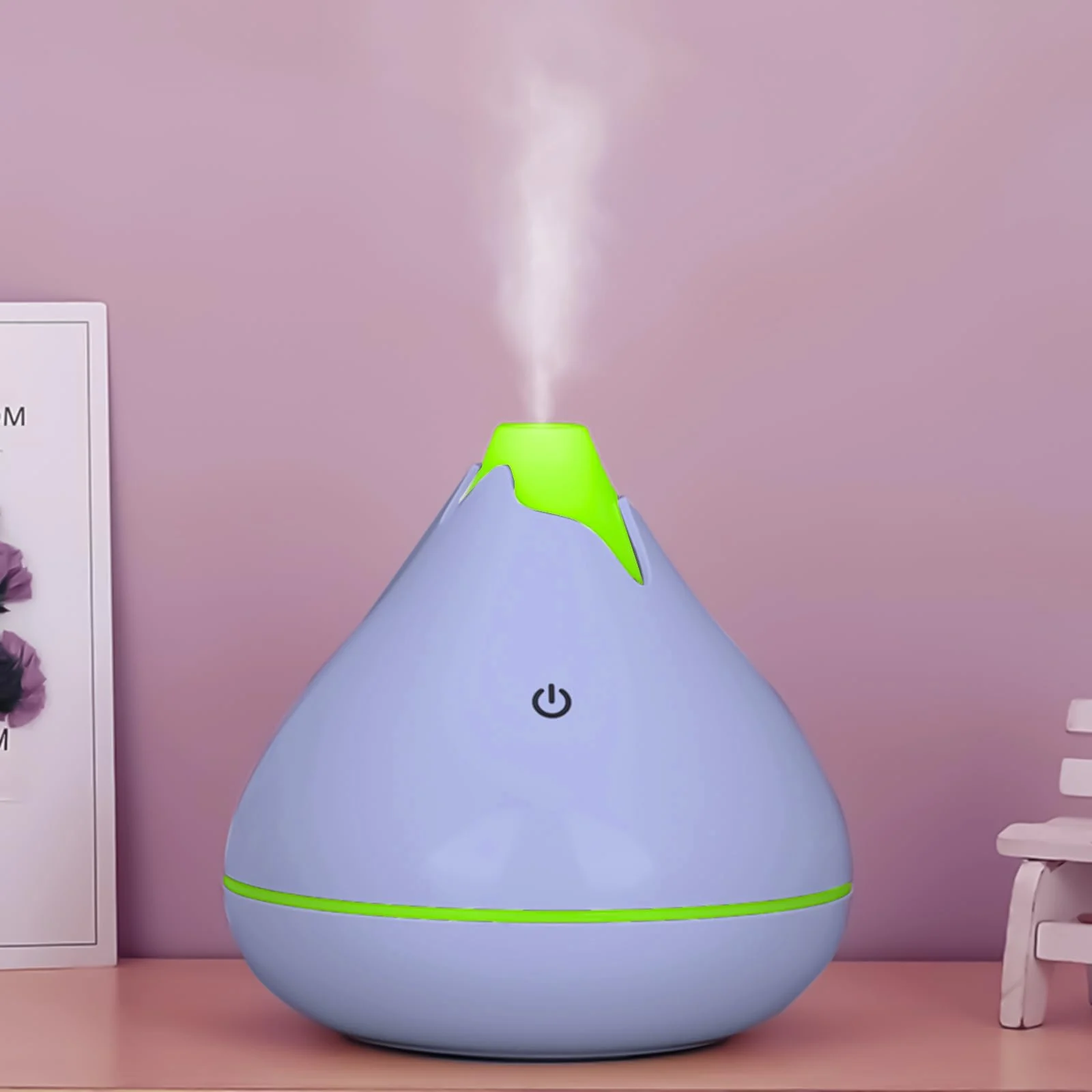 mobigon Wood Cool Mist Ultrasonic Humidifier for Room Moisture, Aroma Diffuser for Home, 350ml Essential Oil Diffuser with 7 Colorful Night Light, Auto Shut-Off, Home, Office, (Baby Blue)