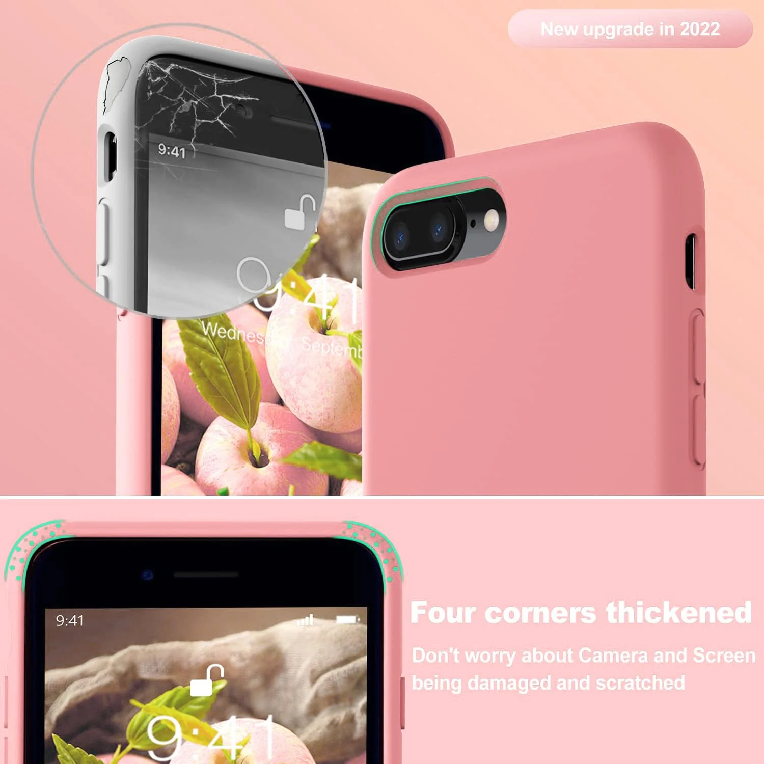 DL3 Mobilak Liquid Silicone Case for iPhone 7 Plus / iPhone 8 Plus, Shock-absorbing protection, Scratch-resistant surface, Soft microfiber lining - Pastel Pink