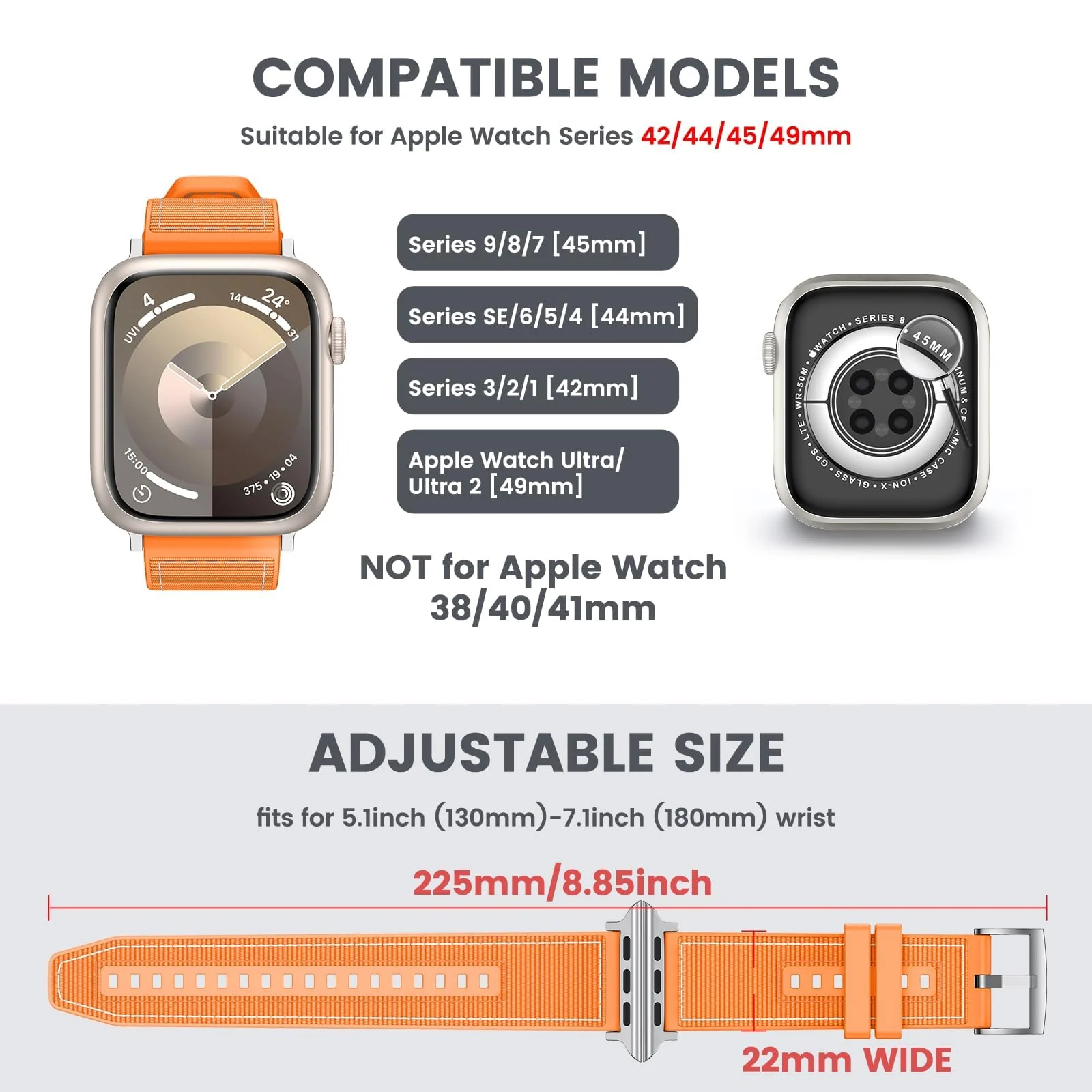 DL3 Mobilak Sport Silicone Nylon Band Designed for Apple Watch Band 49mm 46mm 45mm 44mm 42mm for Men Women, Waterproof Soft Replacement Strap for iWatch Ultra2 Ultra SE SE2 Series 10 9 8 7 6 5 4 3 2 1 - Orange