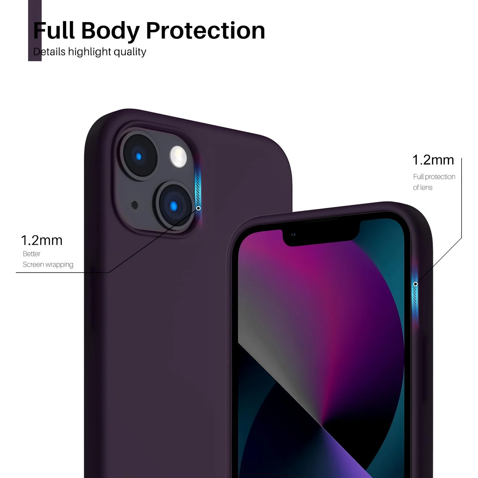 DL3 Mobilak Liquid Silicone Protective Case for iPhone 14 (6.1 Inch) with Camera Protection and Microfiber Lining - Elderberry