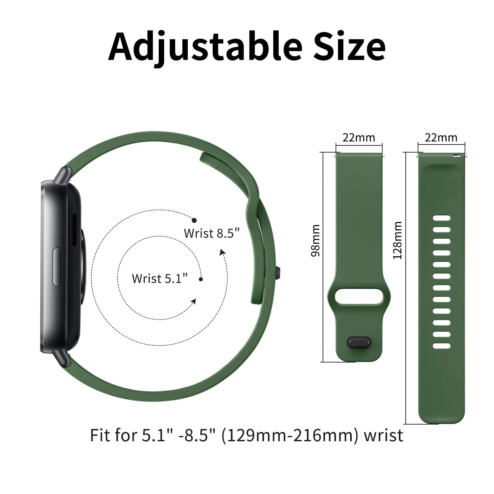 DL3 Mobilak Strap for Xiaomi Redmi Watch 5 Active/Redmi Watch 5 Lite, 22mm Adjustable Quick Release Silicone Replacement Watch Band Straps Wristbands Bracelet for Women Men - Green