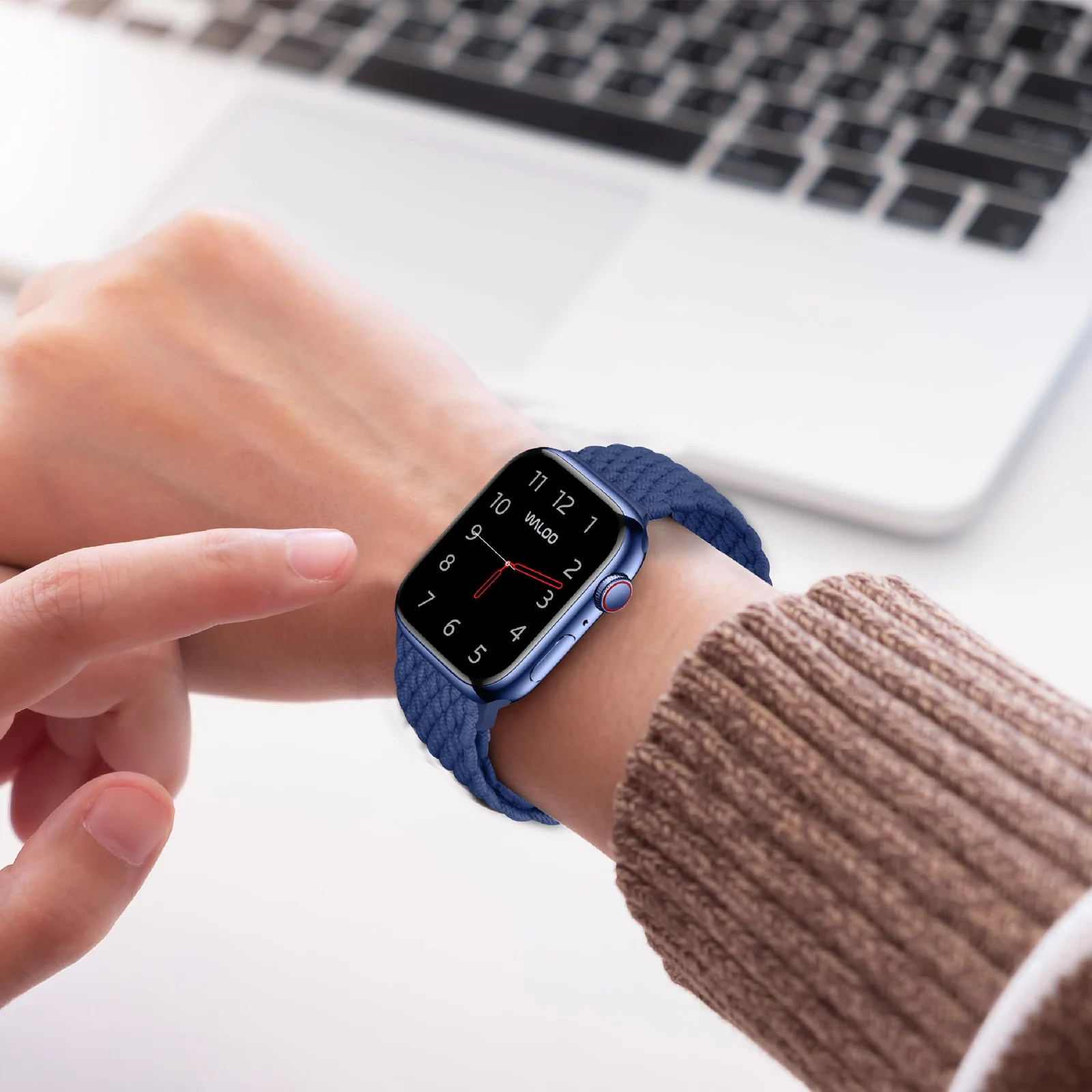 DL3 Mobilak Sport Solo Loop Compatible with Apple Watch Band 42mm 44mm 45mm 46mm 49mm for Women Men, Magnetic Strap Stretchy Braided Wristband for iWatch Series 11 10 9 8 7 6 5 4 3 Ultra 3 2 1 SE SE2 - Navy Blue