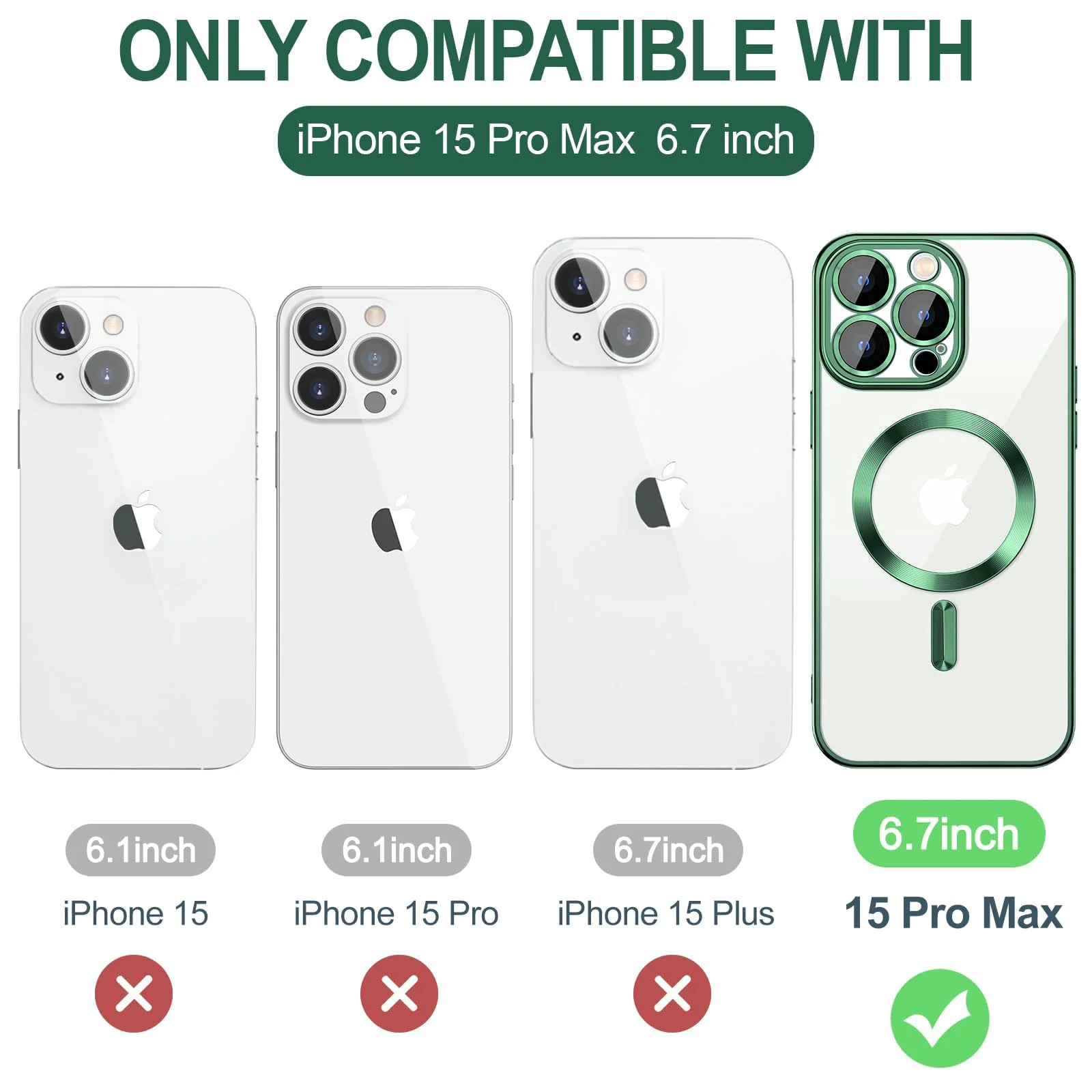 DL3 Mobilak Plated-Edge Protective Case for iPhone 15 Pro Max 6.7-Inch, Compatible with MagSafe accessories, Supports wireless charging, Shock-absorbing protection - Green