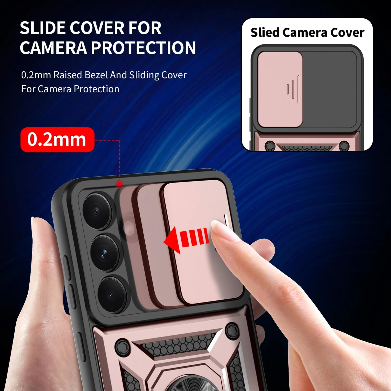 DL3 Mobilak Silicone Protective Case for Samsung Galaxy A35 5G with Slide Camera, Built-in magnetic car-mount support, Shock-absorbing protection, Built-in kickstand - Rose Gold