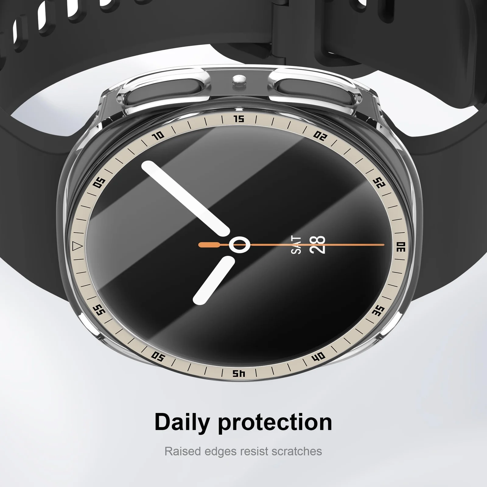 DL3 Mobilak [NO Screen Protector] Bumper Case for Samsung Galaxy Watch 8 44mm, Slim Thin Shockproof Bumper Cover With Metal Scale, Hard PC Protective Frame All-Around Edge - Clear Starlight