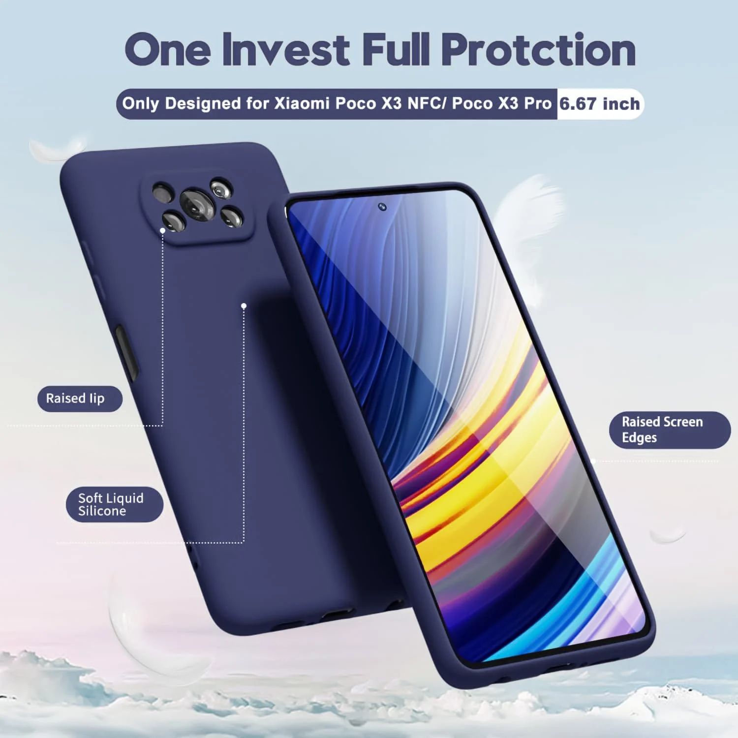 DL3 Mobilak Compatible with Xiaomi Poco X3 Pro/Poco X3 NFC/Poco X3 Case, Liquid Silicone Case, Full Body Camera Protective Cover, Shockproof, Slim Phone Case, Soft Microfiber Lining - Blue 2